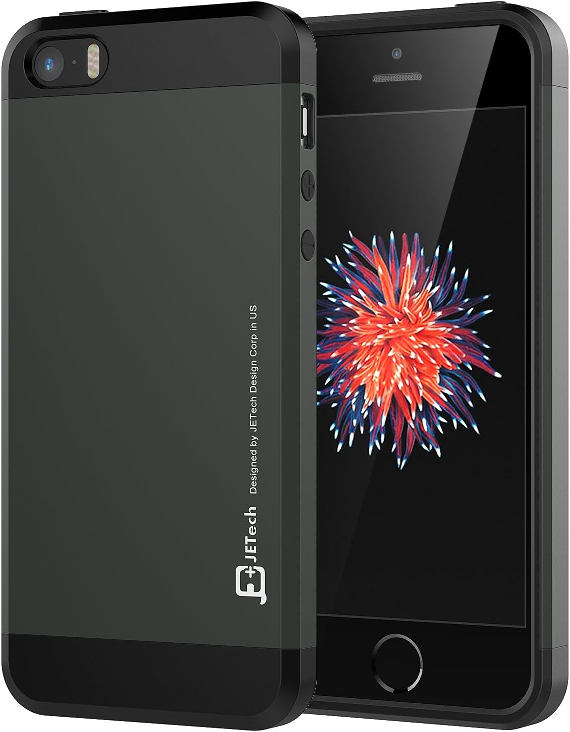 JETech Case for iPhone SE 5s 5, 2-Layer Slim Protective Cover, Black