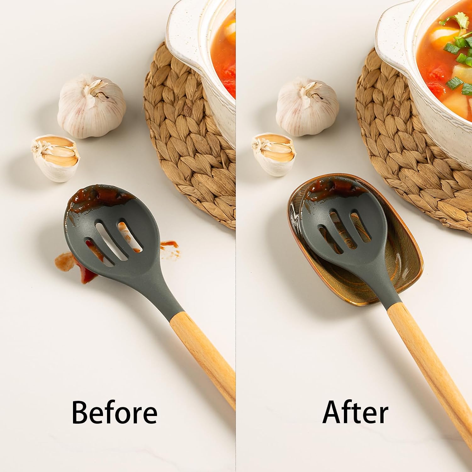 Ceramic Spoon Rest for Stove Top, Spoon Holder for Kitchen Counter