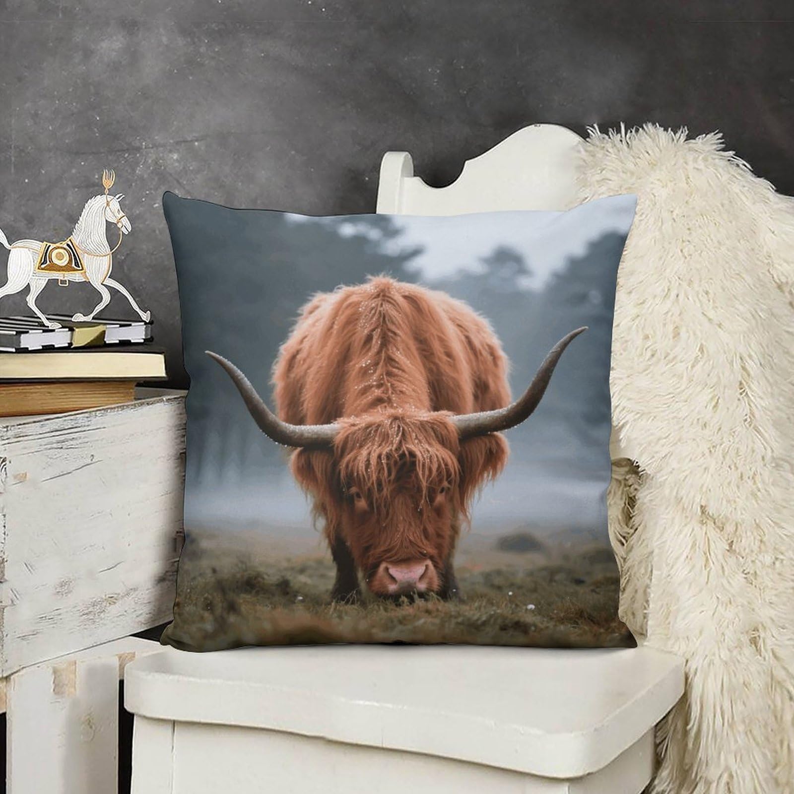 FodPand Boho Farmhouse Highland Cow Pillow Covers with Hidden Zipper 24x24 Soft Plush Cushion Cover Decorative Throw Pillow Cases for Couch Bed Sofa Living Room Indoor Outdoor Home Decor