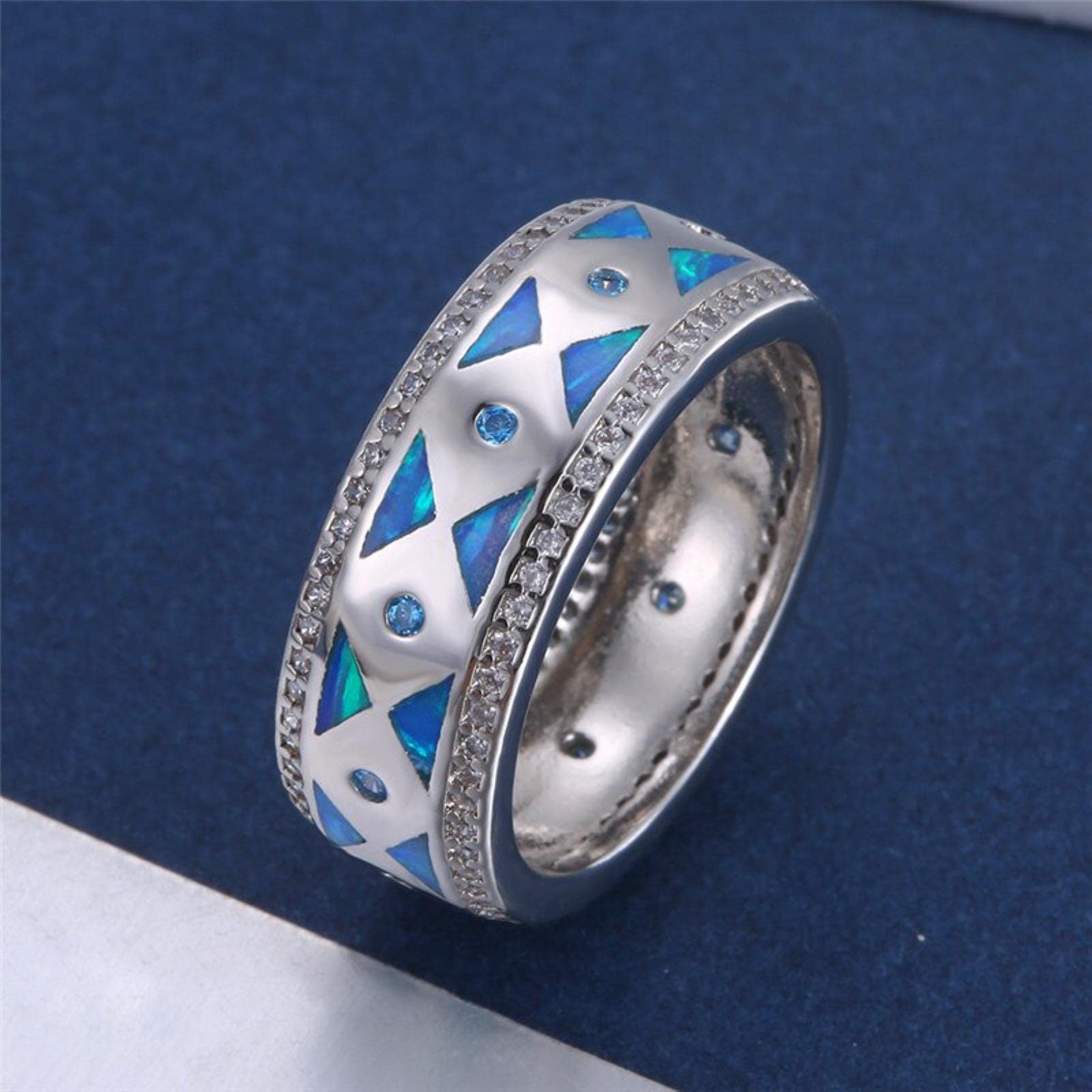 Cute Boho Female Blue Fire Opal Stone Ring Silver Color Bridal Engagement Ring Vintage Triangle Wedding Rings For Women