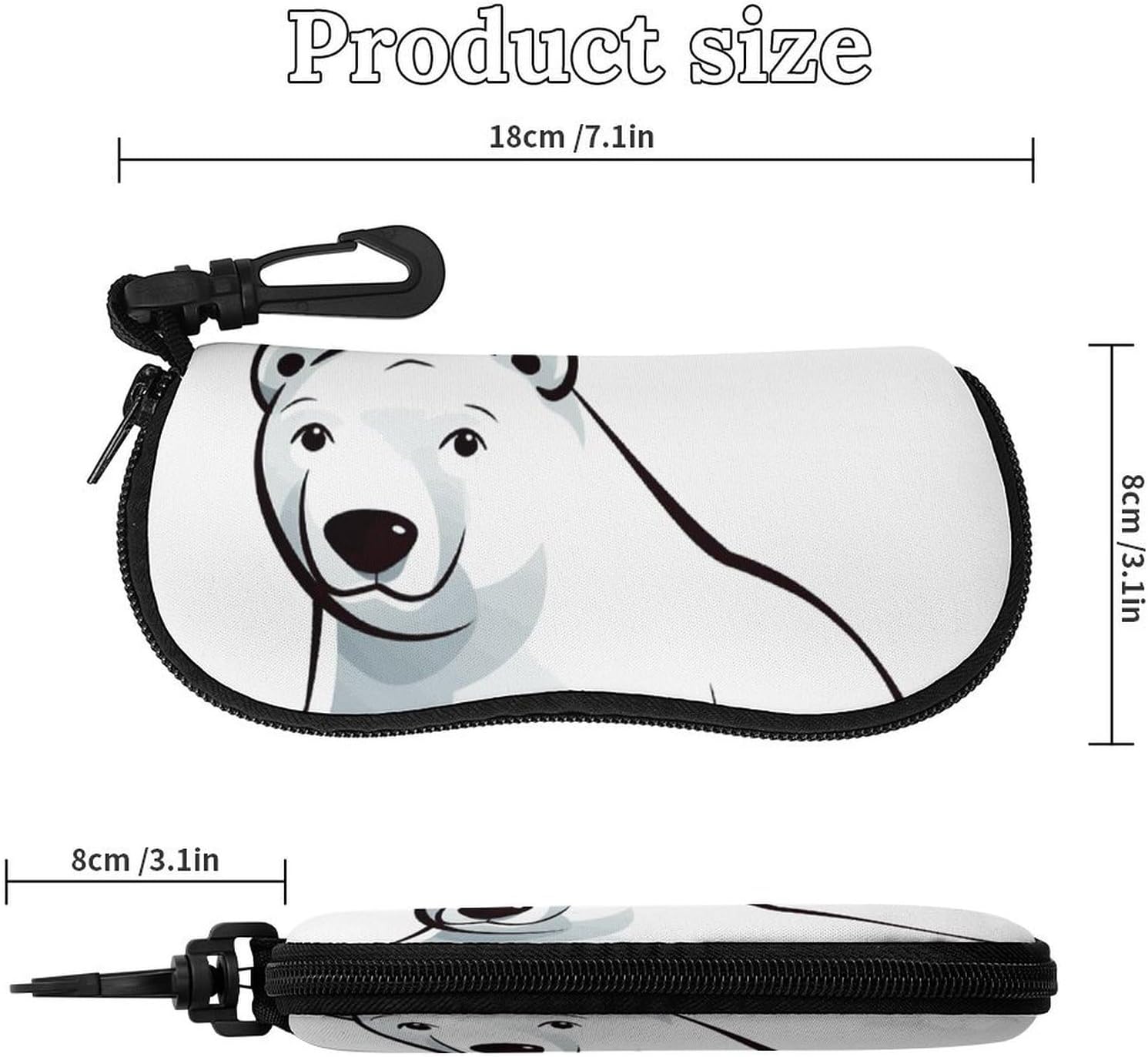Neoprene Polar Bear Sunglasses Case Waterproof Eyeglass Case with Belt Clip Carabiner Lightweight Eyewear Pouch Soft Protective Sleeve for Reading Driving Computer Glasses