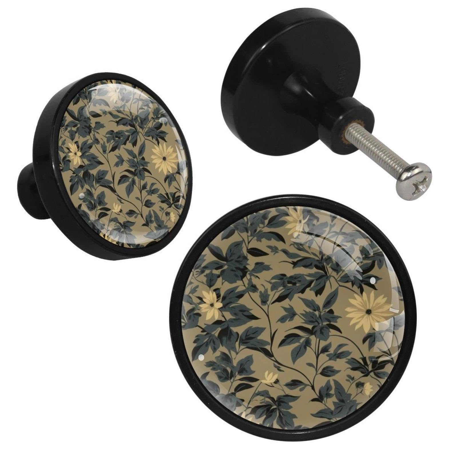 NUEAHEDN 4 PCS Aesthetic Leaves Cabinet Knobs, Bathroom Drawer Pulls Handles, Round Dresser Knobs Door Knobs for Kitchen Cupboard Nursery Wardrobes