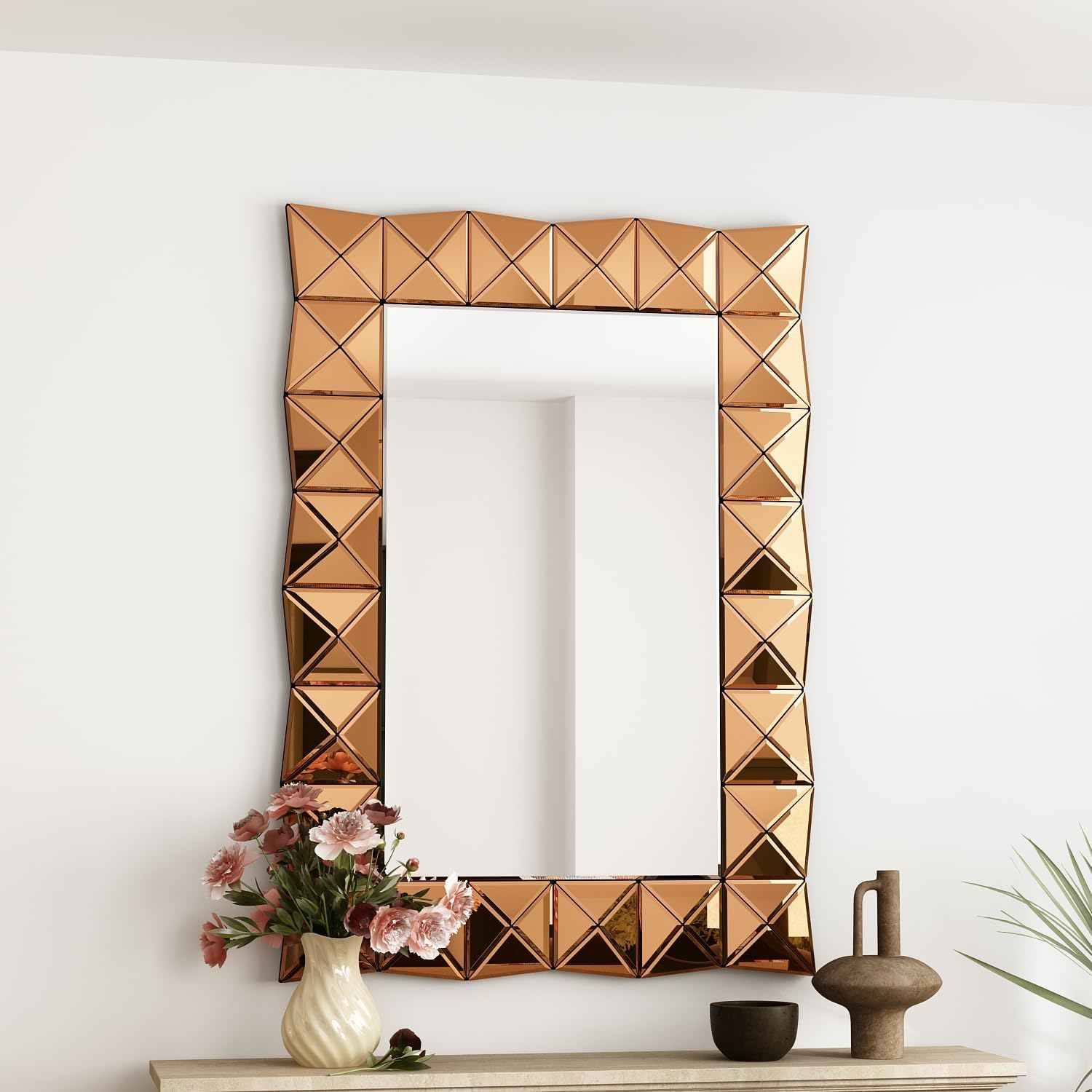 ECACAD Wall Decor Mirror, Large Rectangular Accent Mirror with Gloss Decorative Borders for Living Room, Bronze, 39.4" L x 27.6" W