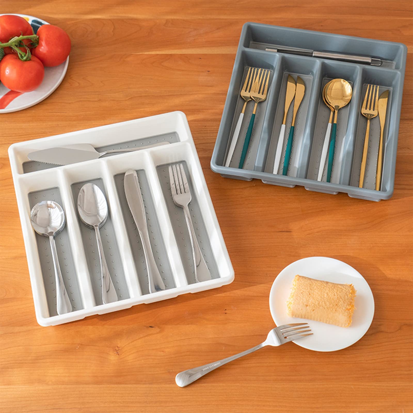 Esta Bandeja organizadora para cajones de Cubiertos, Separador y Organizador de Utensilios para cajones de Cocina, encimeras, Maquillaje y organización del baño.