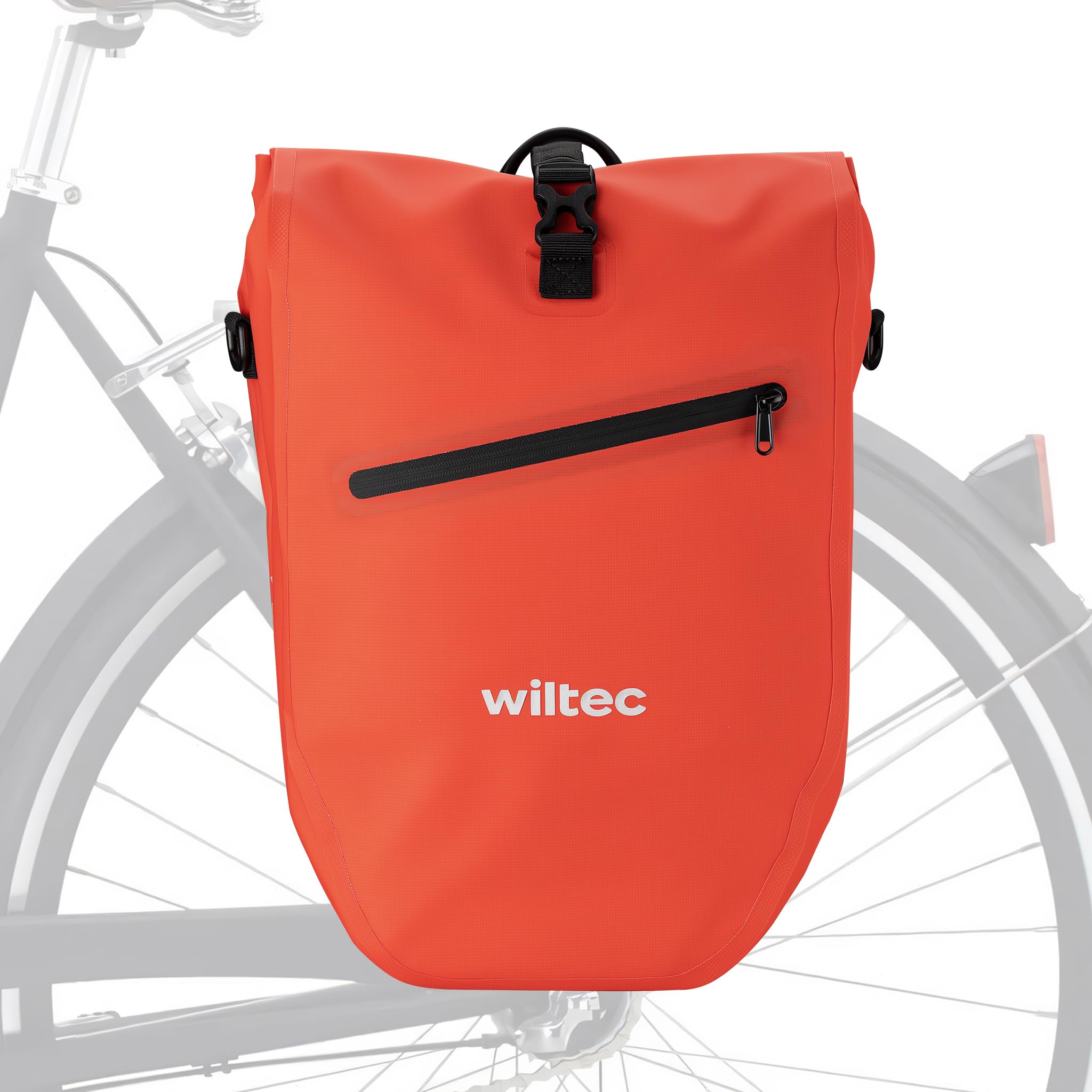 Wiltec Borsa per bici 22 l rossa, impermeabile, montaggio al portapacchi posteriore bicicletta, gancio girevole a 360° ed elementi riflettenti