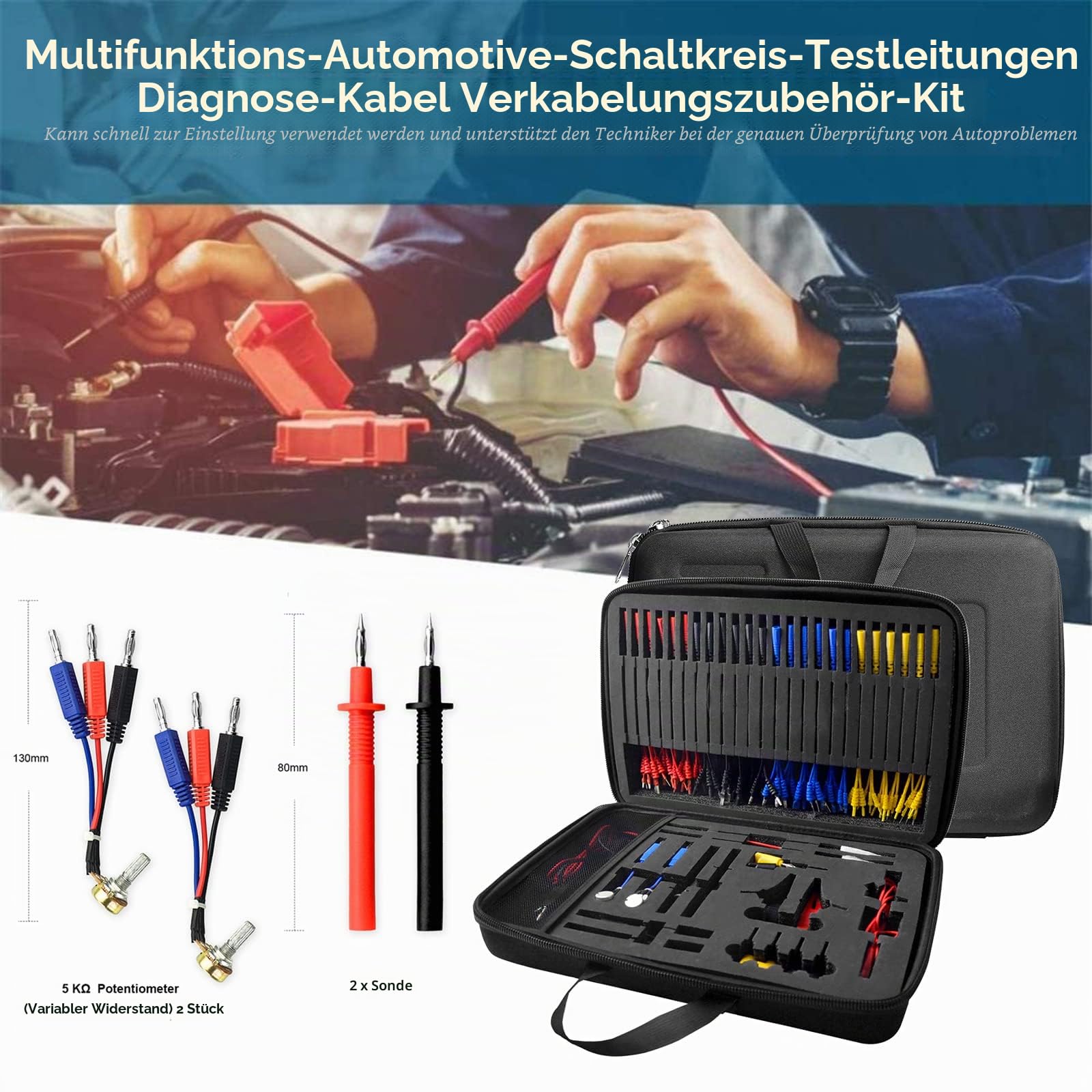 92 Teilig Kabelkoffer Prüfkabel Prüfspitzen für KFZ Fehlerdiagnose Messleitungen,GOLDCHAMP Prüfspitzen Fehlerdiagnose Airbag Gurt Testkabel Werkzeugkoffer kabel Messleitungssatz für multimeter
