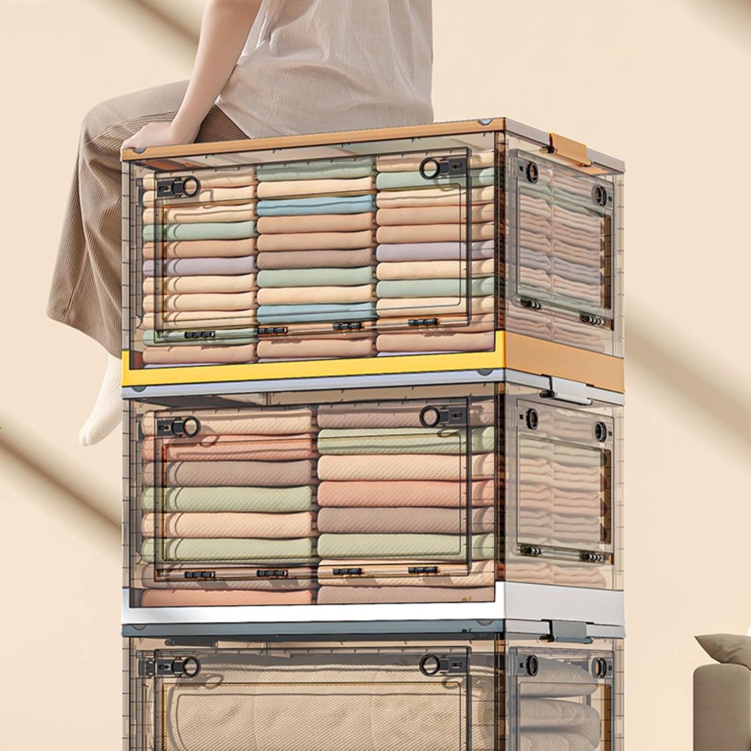 Generisch Große, transparente Aufbewahrungsbox aus Kunststoff mit Deckel und Rollen – Grüner Unterbett-Organizer (51 x 36 x 29,5 cm) für einfache Aufbewahrung und Organisation im Haushalt