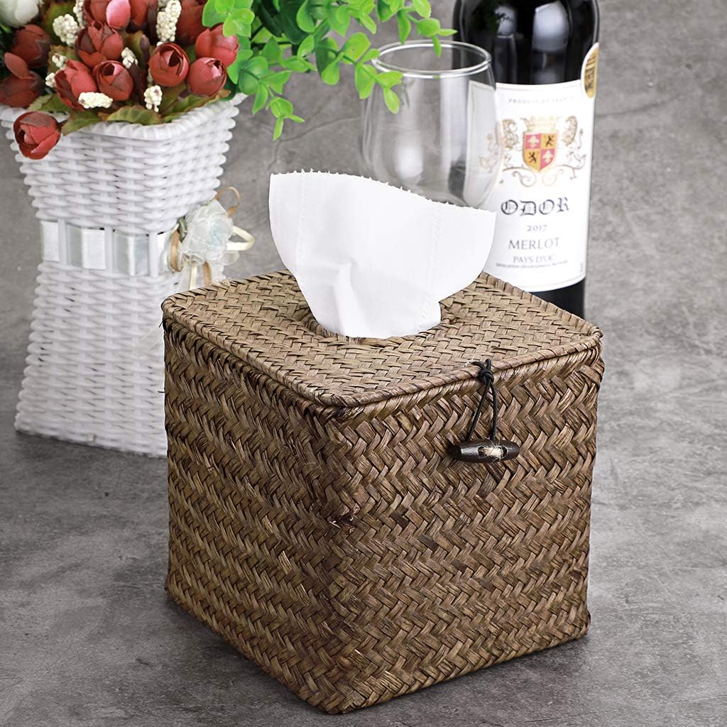 Sumnacon Square Woven Tissue Box Holder, Decorative Napkin Holder Pumping Paper Case Dispenser, Facial Box for Home Office Car Automotive Decoration, Coffee : Home & Kitchen
