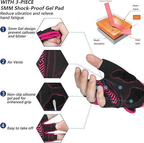 Miniatura 2 de MOREOK Guantes de ciclismo para hombresmujeres-almohadilla de gel de 0.197 in Guantes de ciclismo de medio dedo para ciclismo, levantamiento de