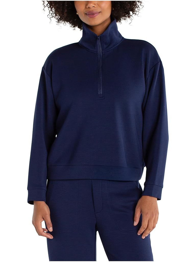 Black Liverpool Los Angeles Plush Comfor Half Zip Popover Long Sleeve Sweater