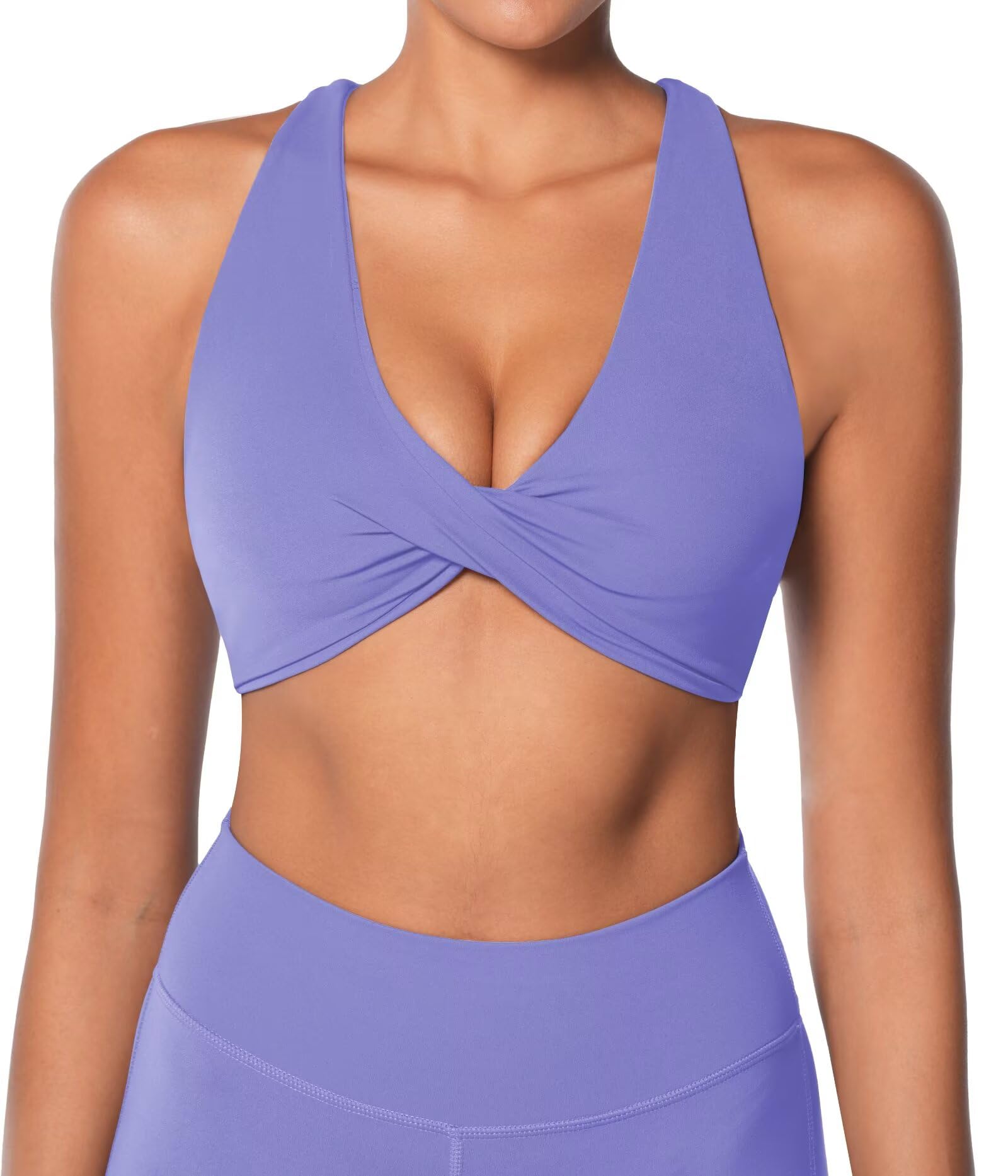 Sunzel Sujetador deportivo para mujer, espalda cruzada, ombliguera para yoga, con almohadillas extraíbles, doble forro, cuello en V, sin varillas, brasier de entrenamiento