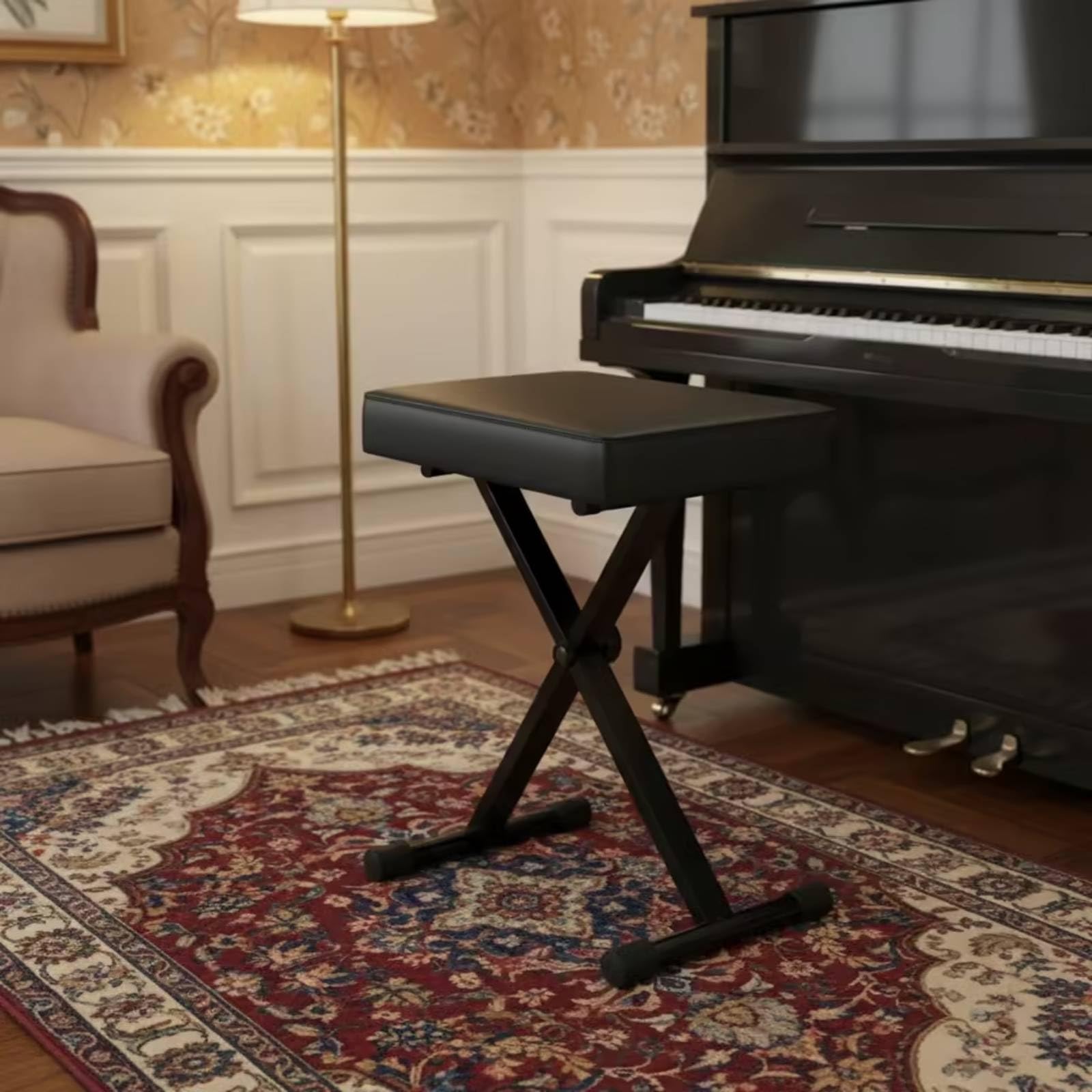 Keyboardbank mit klappbarem X-Rahmen höhenverstellbar Klavierbank mit klappbarem X-Rahmen klappbar Klavierbank gepolstertem Sitz für Musikzimmer