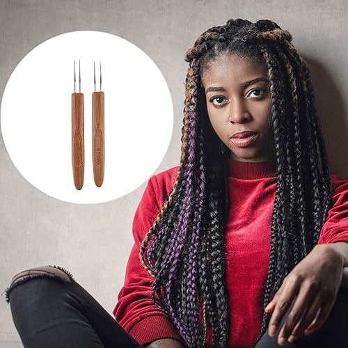 Miniatura 4 de Milisten Herramientas para trenzar el cabello, 2 piezas de gancho de ganchillo, rastas de ganchillo, agujas de tejer, herramientas de tejer de