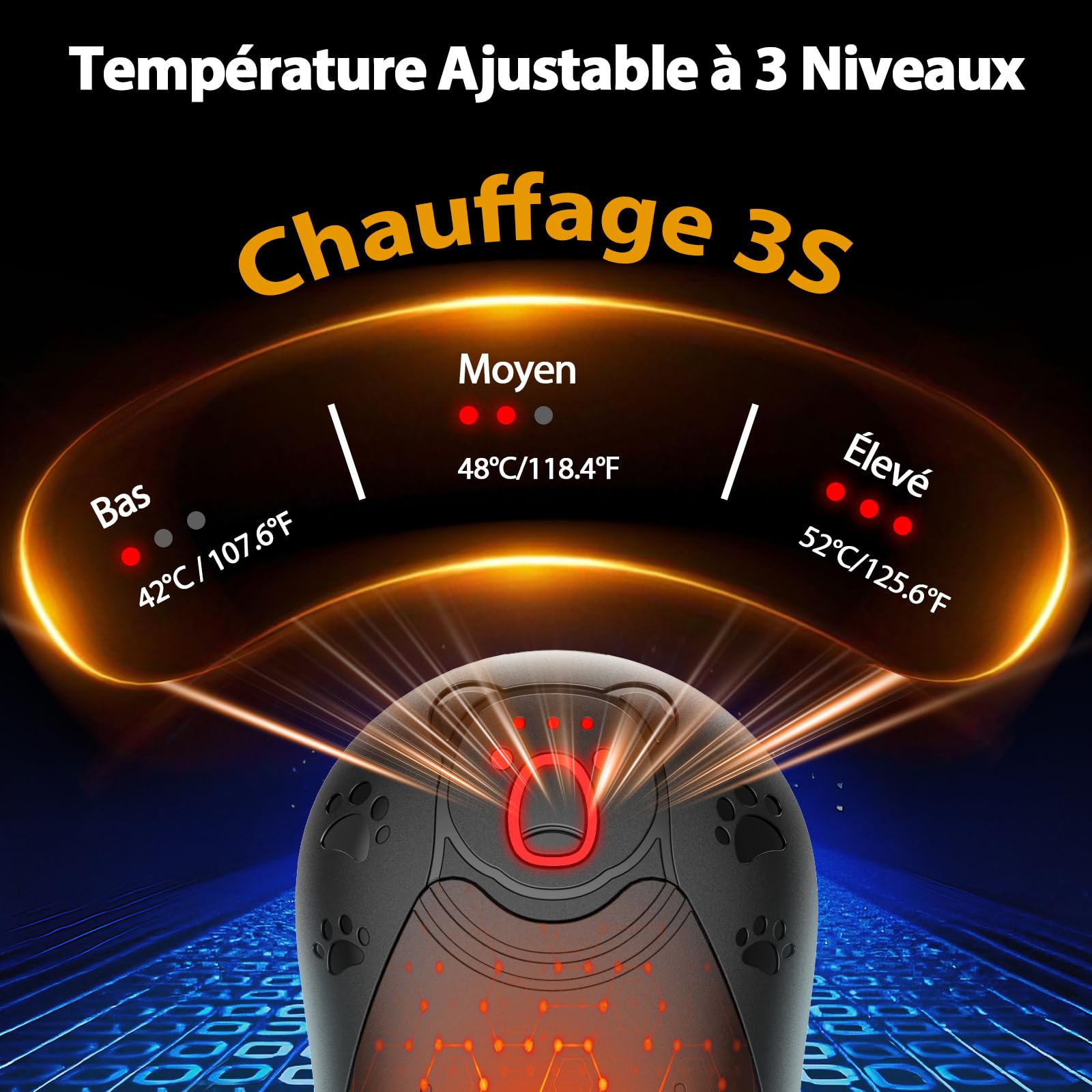 Chauffe Main Electrique 2 en 1 Noir, Chaufferette Main Reutilisable, 3 Niveaux de Chauffe, 12000mAh Rechargeable par USB, Cadeaux Hiver Unisexes, pour Camping et Sports en Extérieur