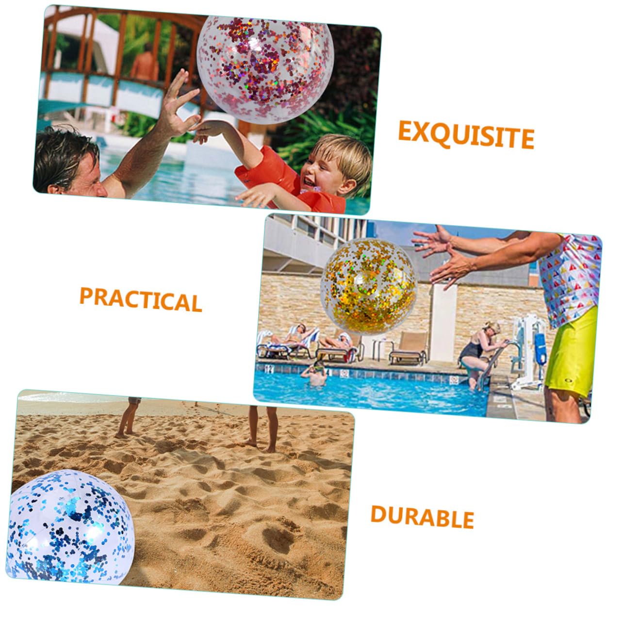 BESTonZON 2 Set Pallone Da Spiaggia Con Paillettes Scivolo Gonfiabile Per Piscina Giocattolo Da Piscina Palloni Da Spiaggia Pompa Per Gonfiaggio Palloncini Palla Gonfiabile 4 pezzi * 2