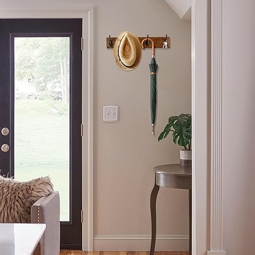 Miniatura 7 de YTJG Perchero Montado en la Pared, Perchero de Pared con 4 Ganchos Rústicos para Abrigos, Riel de Perchero de Madera de Fresno de 17" para Entrada