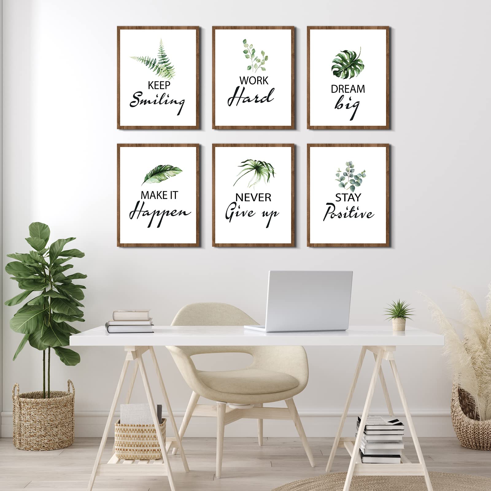 Kathfly Framed Canvas Inspirational Wall Art Decor for Office Motivational Wall Art Aesthetic Inspirational Wall Art Posters Natural Positive Print for Living Room Bedroom Office Set of 6, 8 x 10 Inch