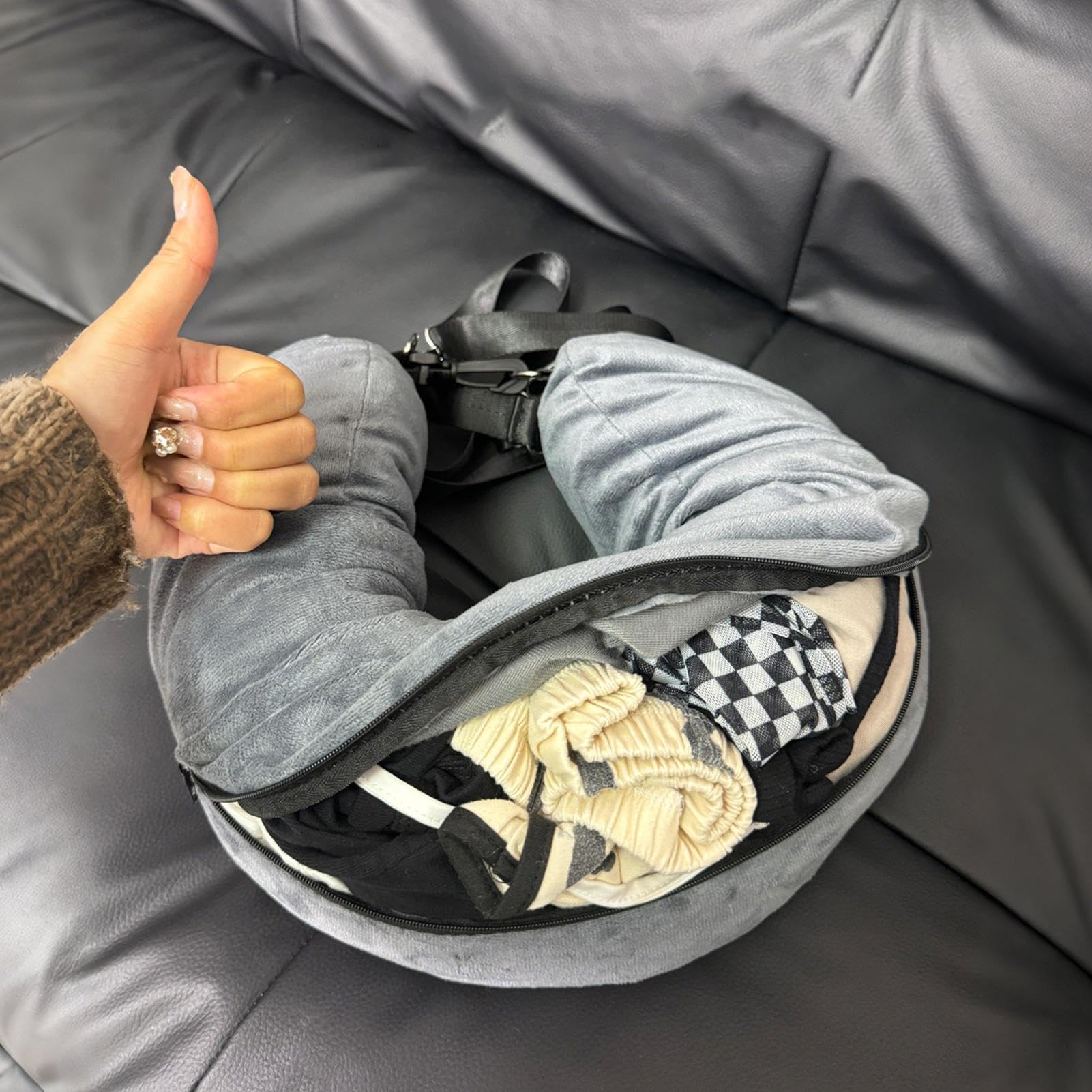 Generisch Cuscino cervicale da viaggio, supporto per il collo, con spazio per riporre vestiti, per viaggi in aereo, in volo, in auto o in treno, per dormire e