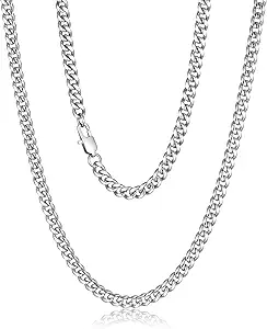 Chain for Men Stainless Steel Cuban Link Chain Necklace Silver Toned Mens Necklaces 18, 20, 22, 24, 26 Inch