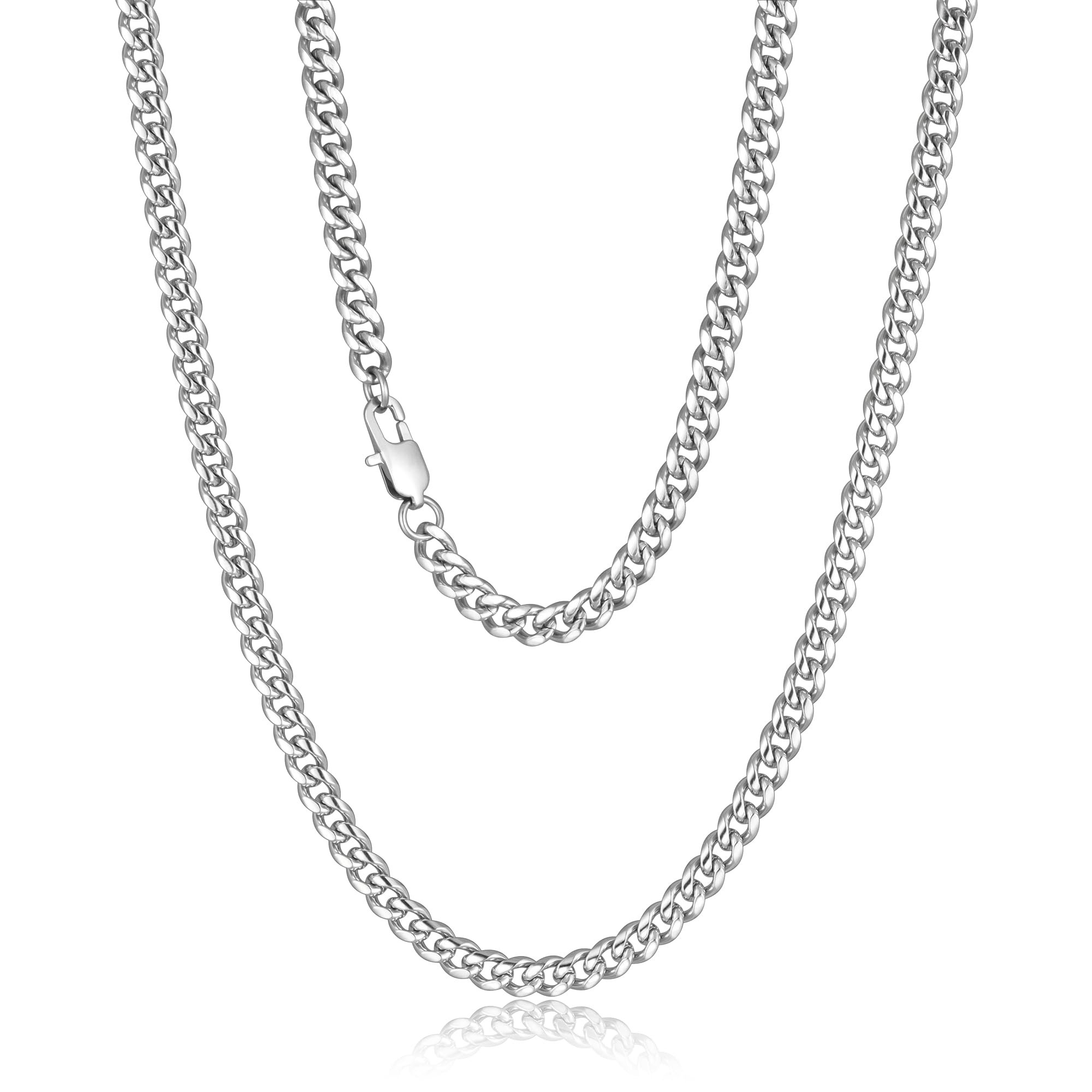 HEXALOVA Chain for Men Stainless Steel Cuban Link Chain Necklace Silver Toned Mens Necklaces 18, 20, 22, 24, 26 Inch