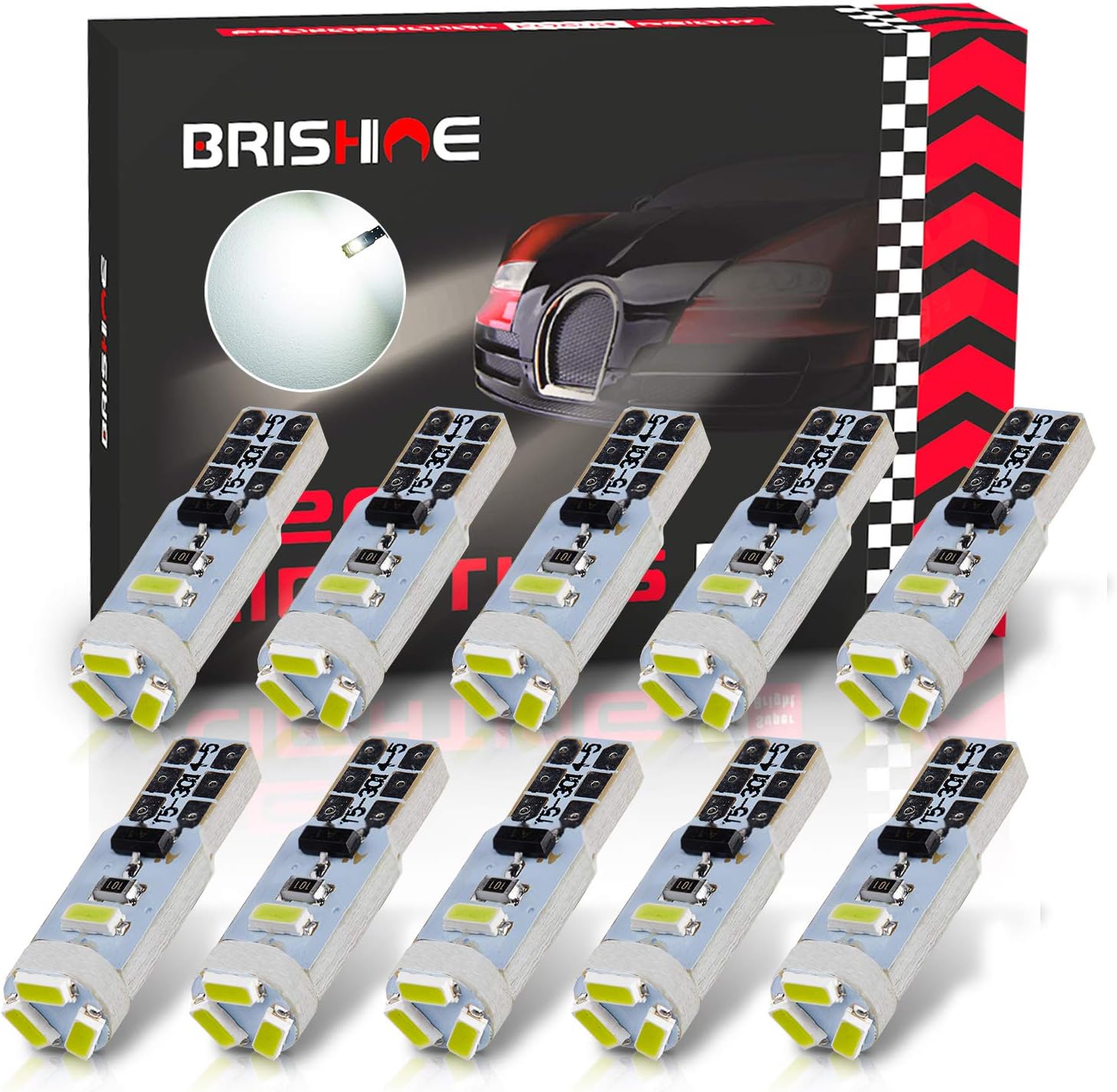 10X T5 LED Bulbs Xenon White Canbus Error Free 3014 Chipsets Wedge 74 2721 37 PC74 LED Bulbs for Car Interior Gauge Cluster Dashboard Instrument Panel Indicators Speedo AC Lights