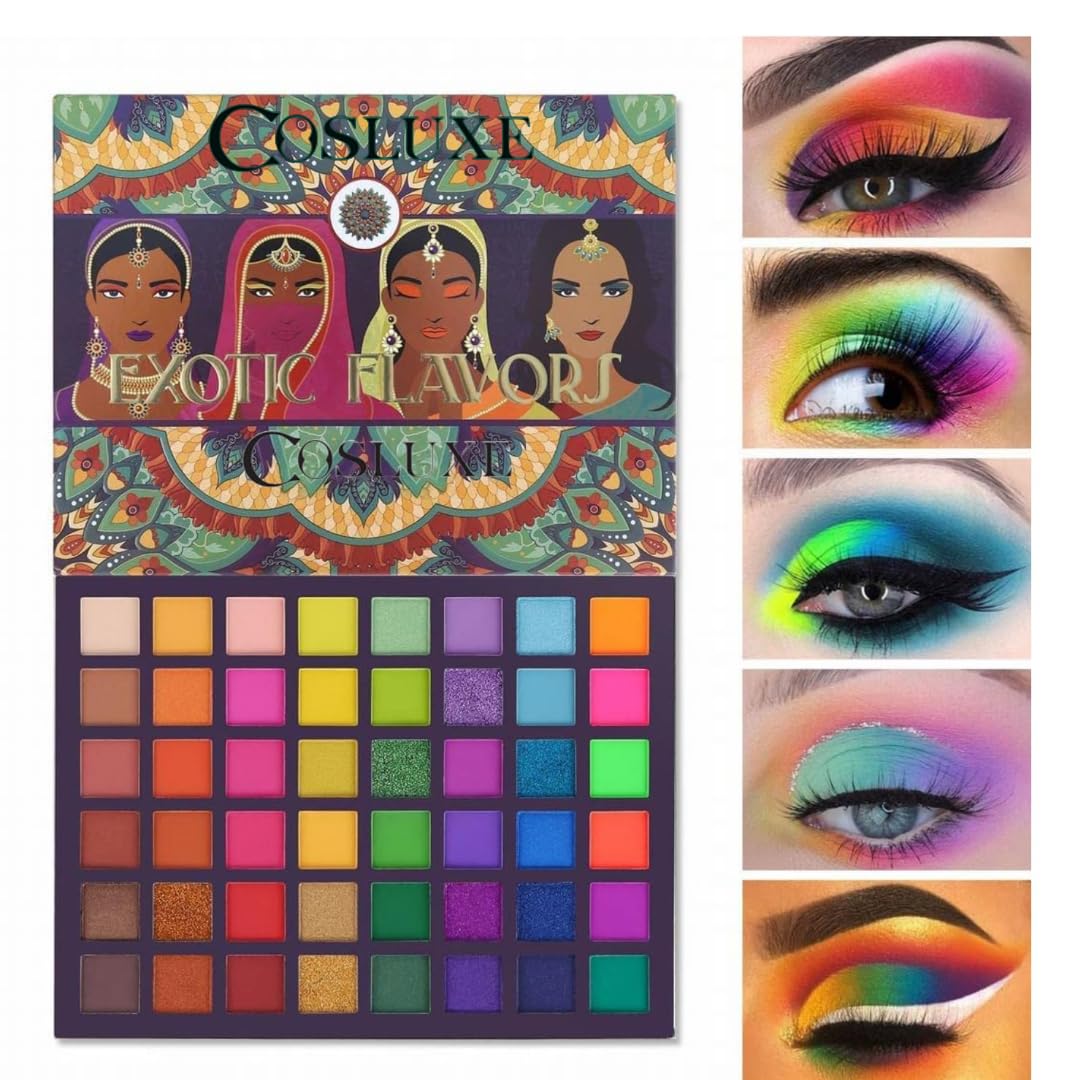 COSLUXE UCANBE Exo tic Flavors Neon Eyeshadow Makeup Palette, 48 Colorful High Pigmented - Rainbow Glitter Eye Shadow Make Up Pallete, Multicolor, Shimmery, Satin & Matte Finish-image-30