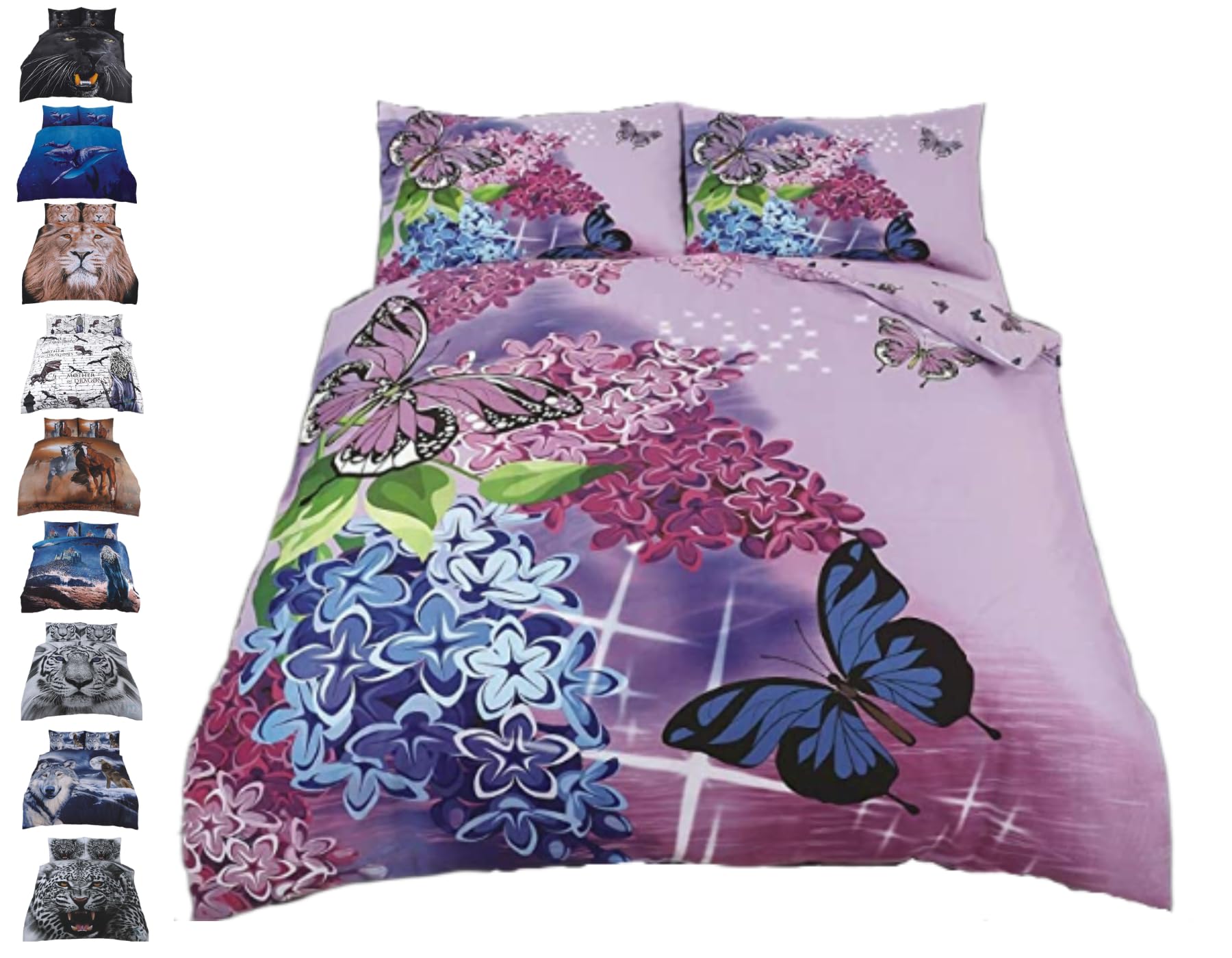 3D Animal PRINTED DUVET COVER SET -Wildlife Theme Pattern Comforter Reversible Bedding Cover Sets + Pillowcase - Soft Quilt Bedding Pure Natural Cotton Virgin Polyester (Floral Butterfly, Single)