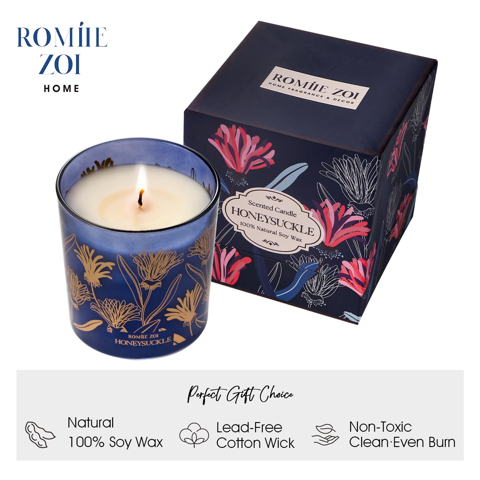 ROMIIE ZOI Scented Candle - Honeysuckle - 6oz Aromatherapy Soy Wax Jar Candle for Home, Gifts for Women - 170g