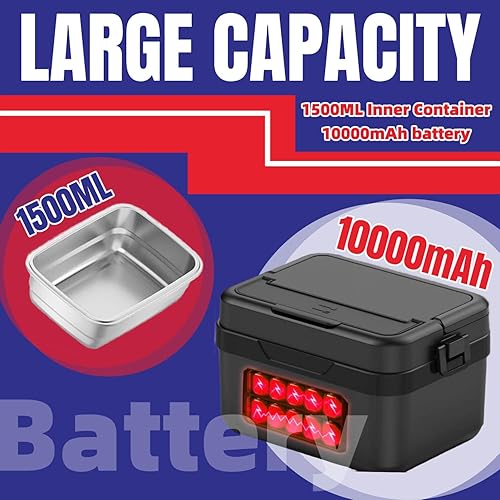 Miniatura 5 de Lonchera portátil con calefacción, 1L1.5L, acero inoxidable 304, batería de 10000 mAh, calentador de alimentos con control digital inteligente de