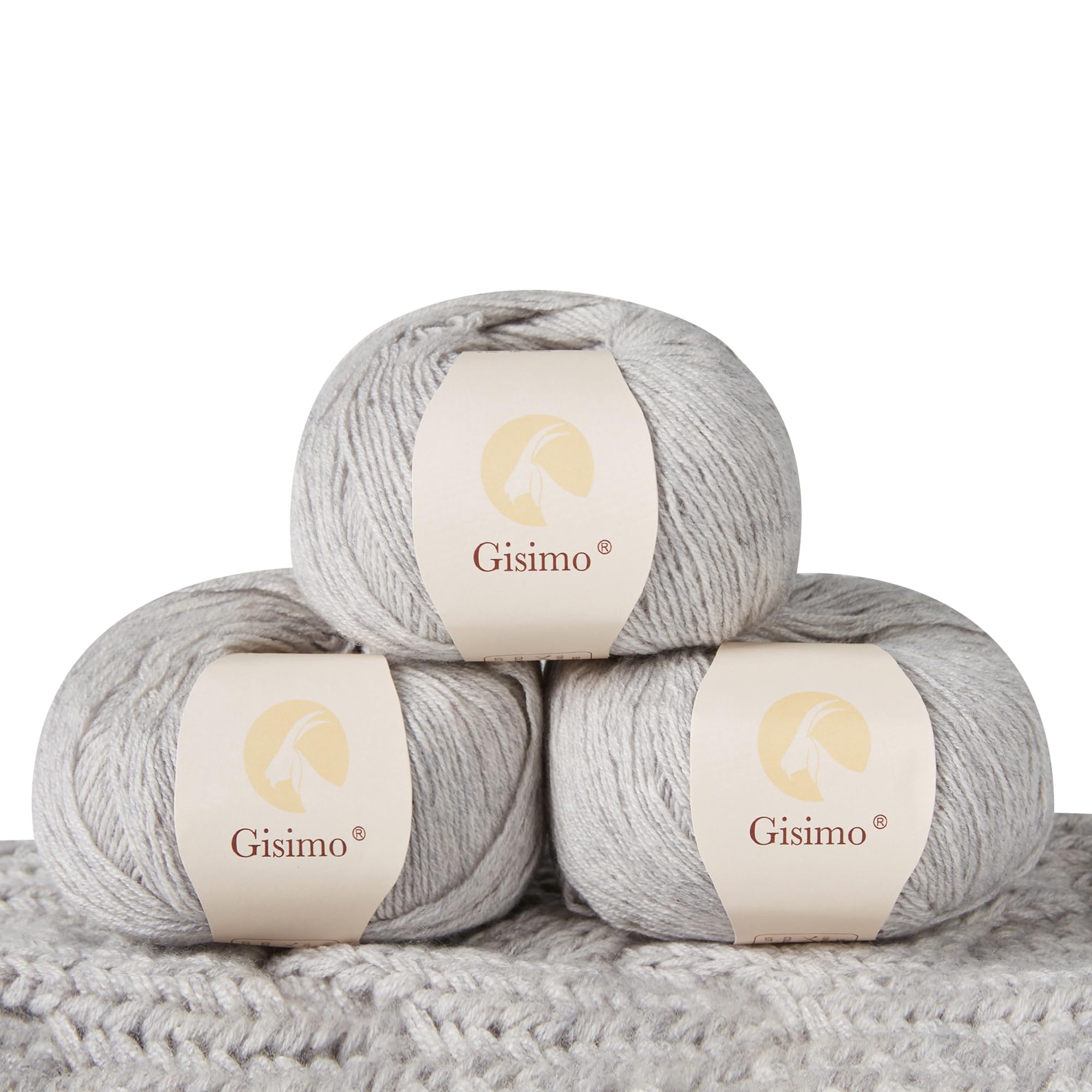 100% Inner Mongolian Cashmere Yarn, 6-Ply Luxurious and Soft Yarn for Hand Knitting & Crocheting (Light Gray, 3 Balls)