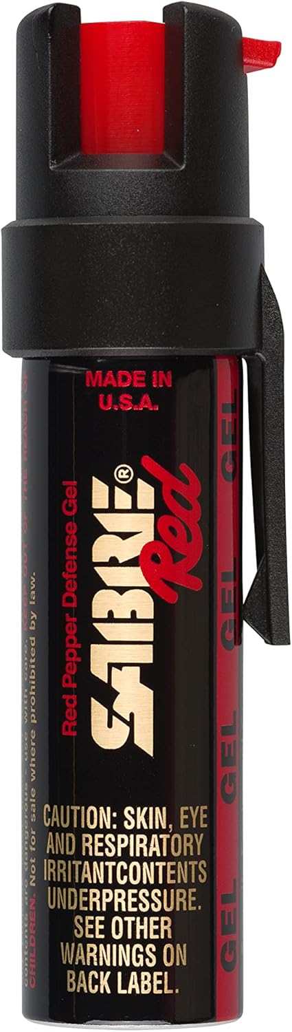 SABRE Pepper Gel with Attachment Clip, Protect Against Multiple Threats with 35 Bursts (5X The Competition), Gel is Safer, UV Marking Dye, Twist Lock Safety, 0.67 fl oz SABRE Pepper Gel with Attachment Clip, Protect Against Multiple Threats with 35 Bursts (5X The Competition), Gel is Safer, UV Marking Dye, Twist Lock Safety, 0.67 fl oz