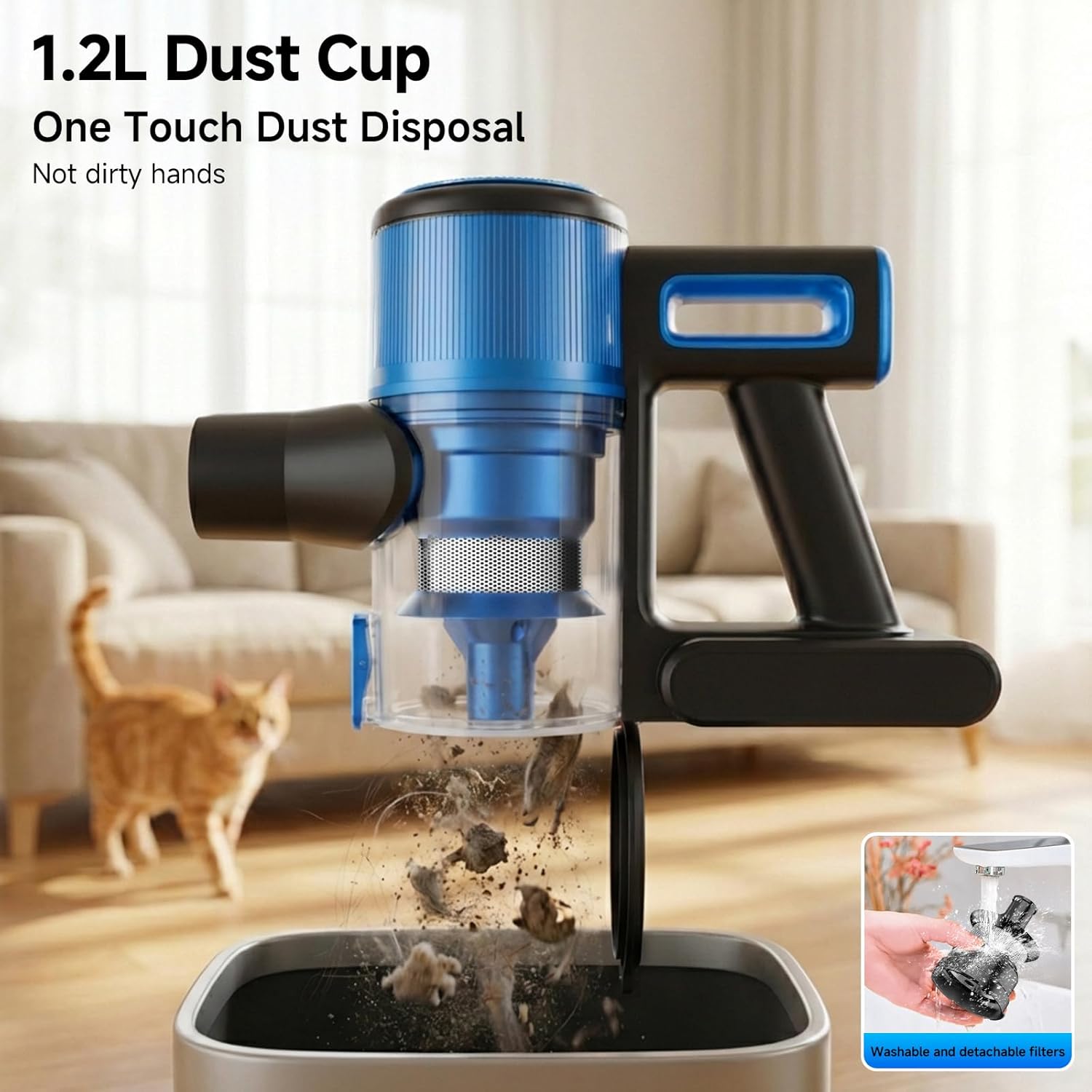 Cordless Vacuum Cleaner for Home - Lightweight, Stick Vacuum Clean with Rechargeable Battery, Max 45Mins Runtime, 8 in 1 Handheld Vacuum for Hardfloor & Carpets Pet Hair, Blue&Black