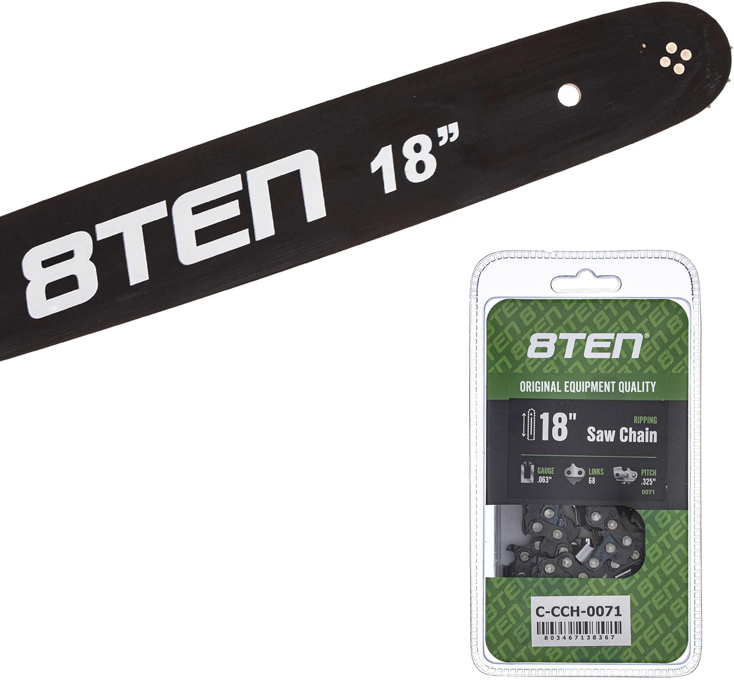 8TEN 18" Chainsaw Guide Bar & Chain .063 13/40 68DL for Stihl 017 25 009 Homelite 30050084717 26RM368