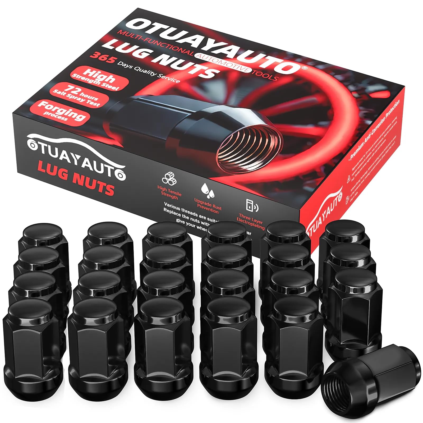 OTUAYAUTO M12x1.5 Lug Nuts - 24PCS Black 12mmx1.5 Closed End Bulge Acorn Lug Nut, 12x1.5 Wheel Lug Nuts, Cone Seat, 19mm Hex, Replacement for Chevy