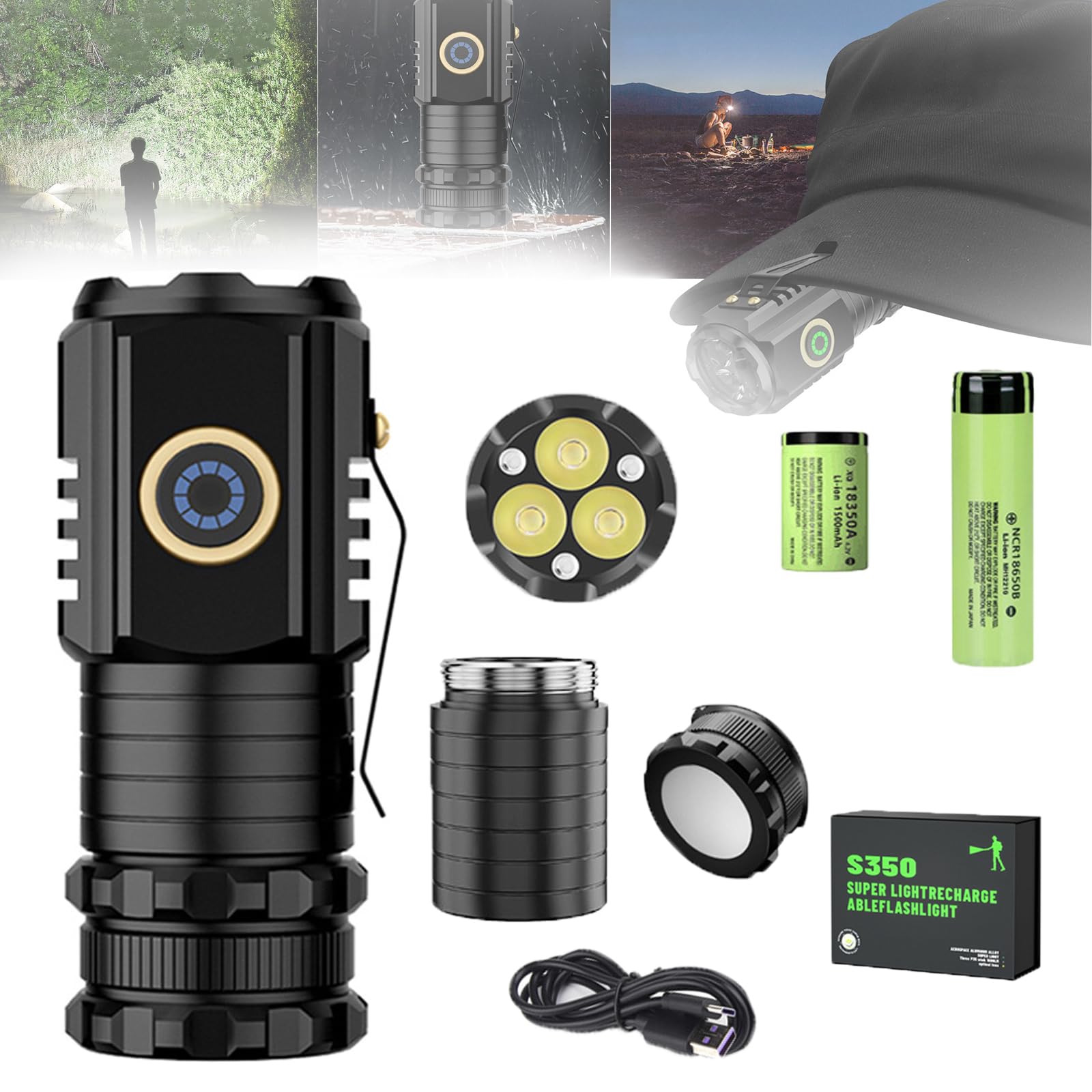 Mini Magnetic Flashlight,Mini Portable Type-C Rechargeable Flashlight with Pocket Clip,Mini Portable LED Super Bright Flashlight (S350X)