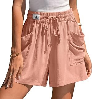 TARSE Womens Linen Shorts Elastic Waist Wide Leg Drawstring Casual Lounge Comfy 2026 Summer Beach Shorts with Pockets