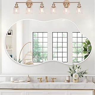 Comprar JJUUYOU Espejo de pared irregular grande para baño, 50 x 90 cm, marco asimétrico de aleación de aluminio de aviación para dormitorio, sala de estar, guardarropa, entrada