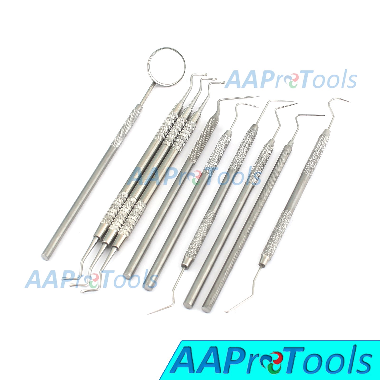 AAPROTOOLS 10 PCS Premium Dental Examination Set Explorers Probes EXCAVATORS SPREADERS Mirror A+ Quality