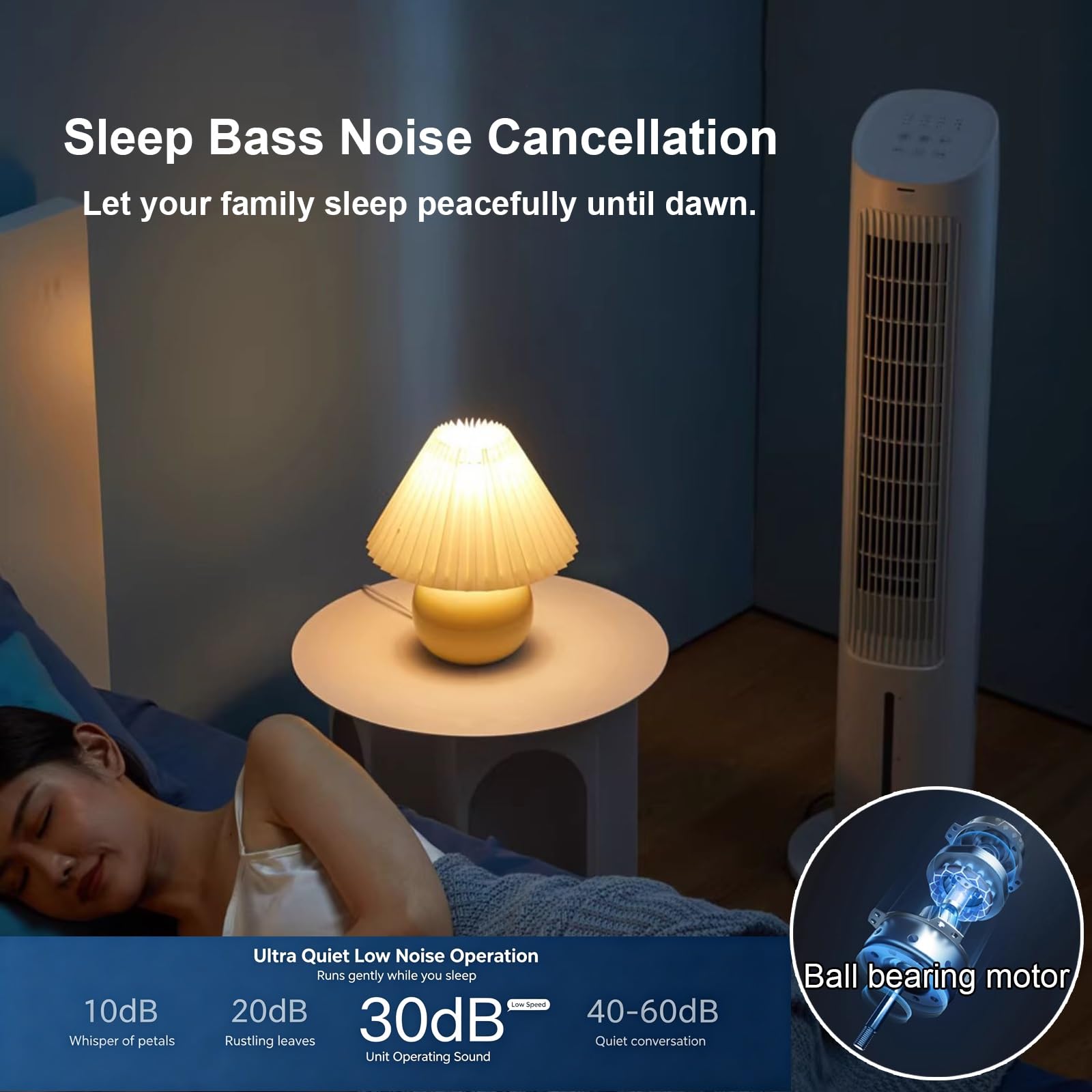 100cm Ventilatore a Torre per Camera da Letto con Telecomando | Ventilatore Silenzioso con Serbatoio da 4 Litri, Timer di 7 Ore e 3 Velocità per Soggiorno, Ufficio e Casa