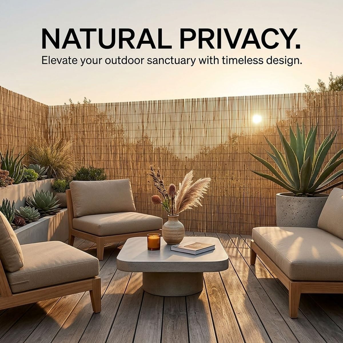 Cañizo Natural de Ocultación para Jardín, Rollo de Valla de Caña Ecológica para Privacidad en Balcón y Terraza Exterior, Pantalla Cortavientos Resistente y Fácil Montaje(H 100 * 300 CM)