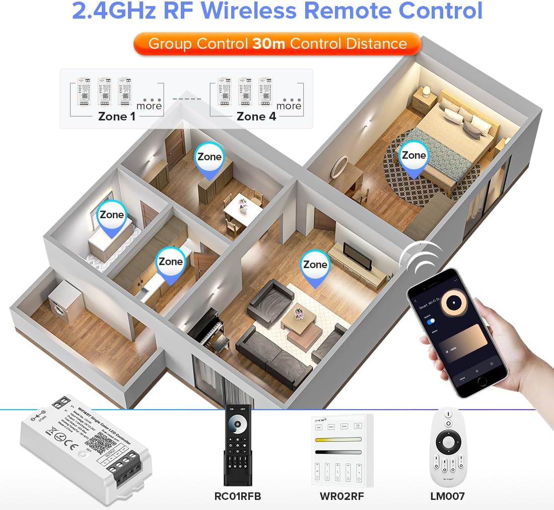 BTF-LIGHTING C02W WiFi Controller for 3pin SMD/COB CCT(+ CW WW) LED Strip | PWM dimmer for 5050SMD/COB LED, Compatible with Alexa/Google Home/Smart Life APP, Works with WR02RF RC02RFB Remote, DC12V/24V 4 71wPXpsYTPL. AC SL1100