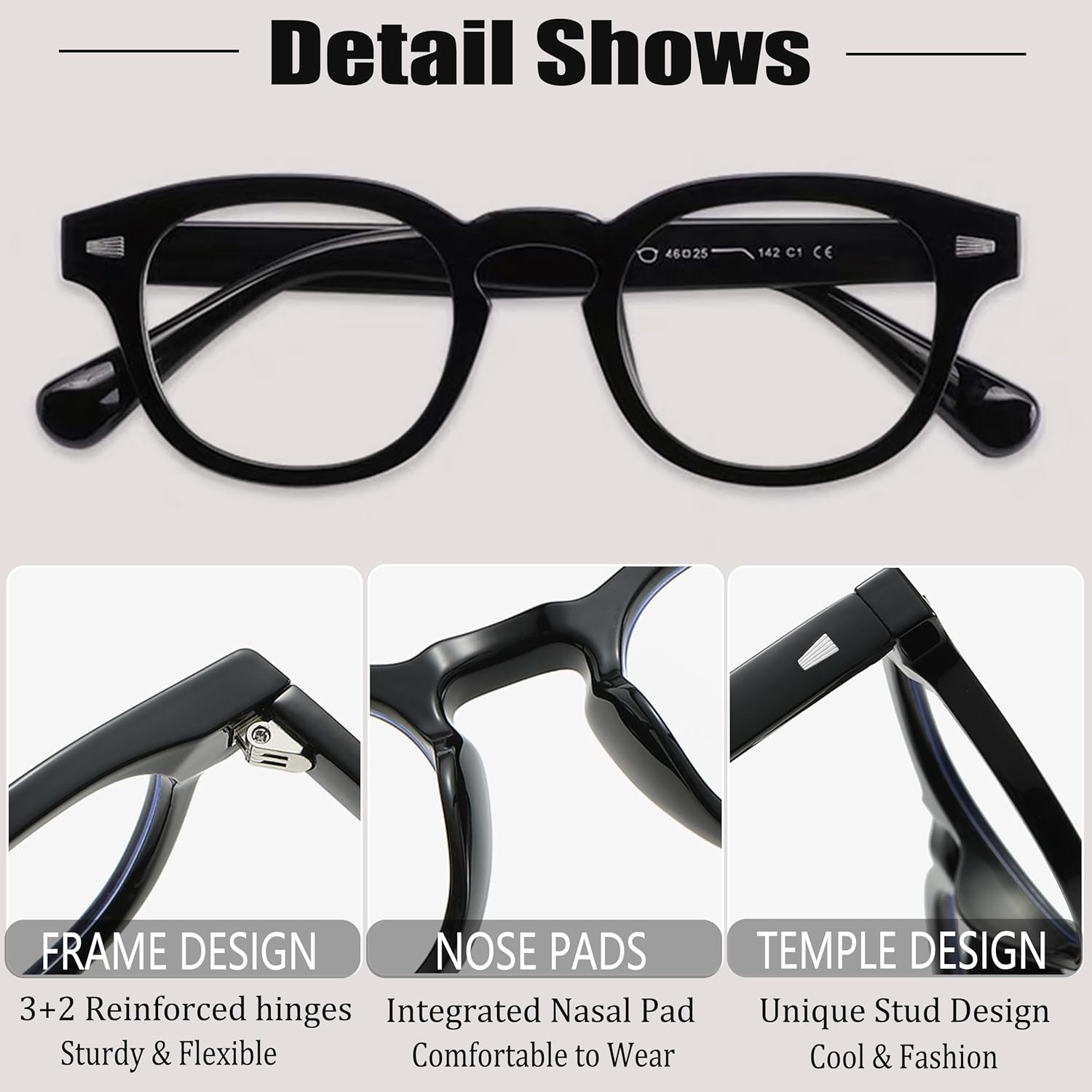 Onrtry Round Blue Light Glasses for Women Men Small Thick Frame Eyeglasses Non Prescription Glasses Clear lens Eyewear 2 Pack - Image 4