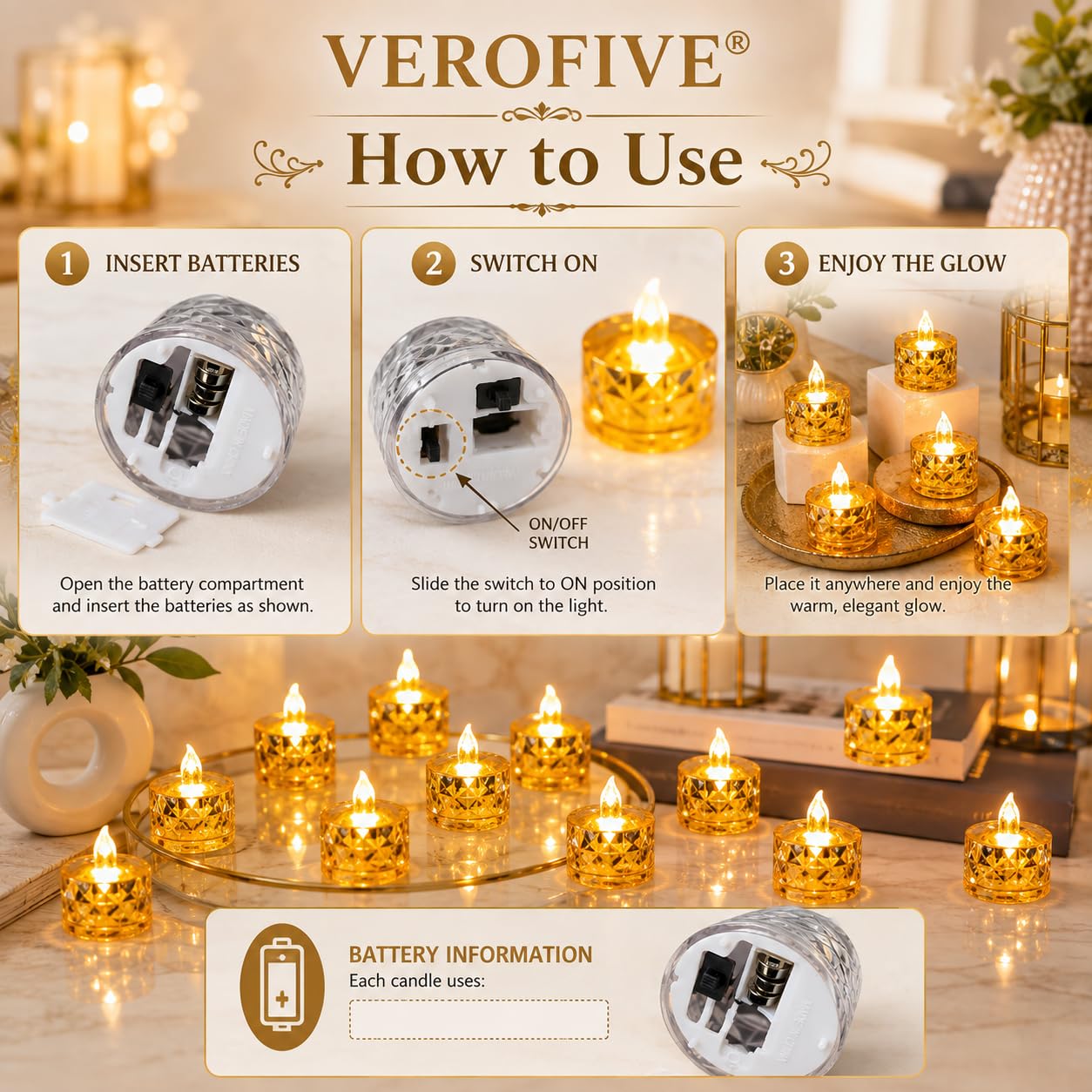 Crystal LED Tea Lights - Pack of 6 -7 Crystal LED Tea Lights - Pack of 6 -7