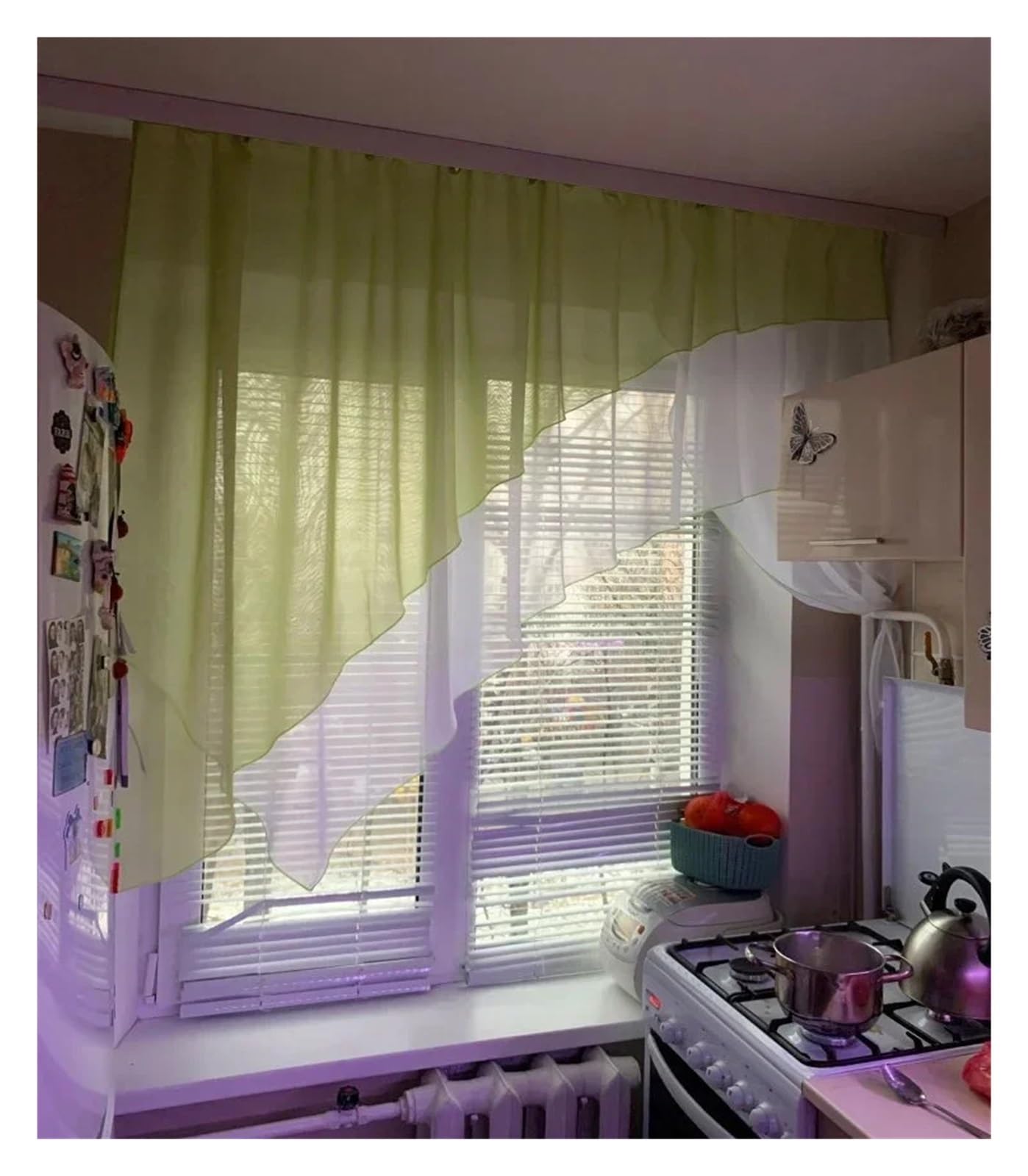 Bistrogardine Unregelmäßige abgeschrägte Kante Wohnzimmer Vorhänge Kurz Transparent Küche Balkon Fenster Vorhang 1 PCS(Orange,Narrow Pleated Tape_W250CM X H140CM)