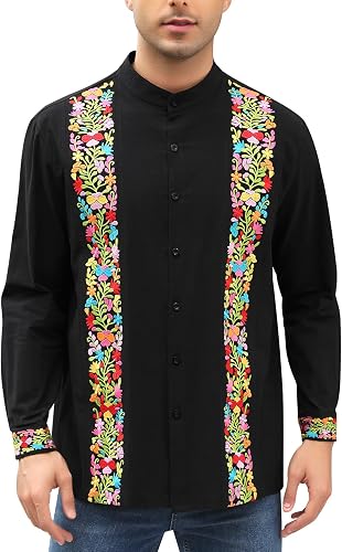 Mexican Shirt Guayabera Embroidered Traditional Fiesta Outfit Long Sleeve Button