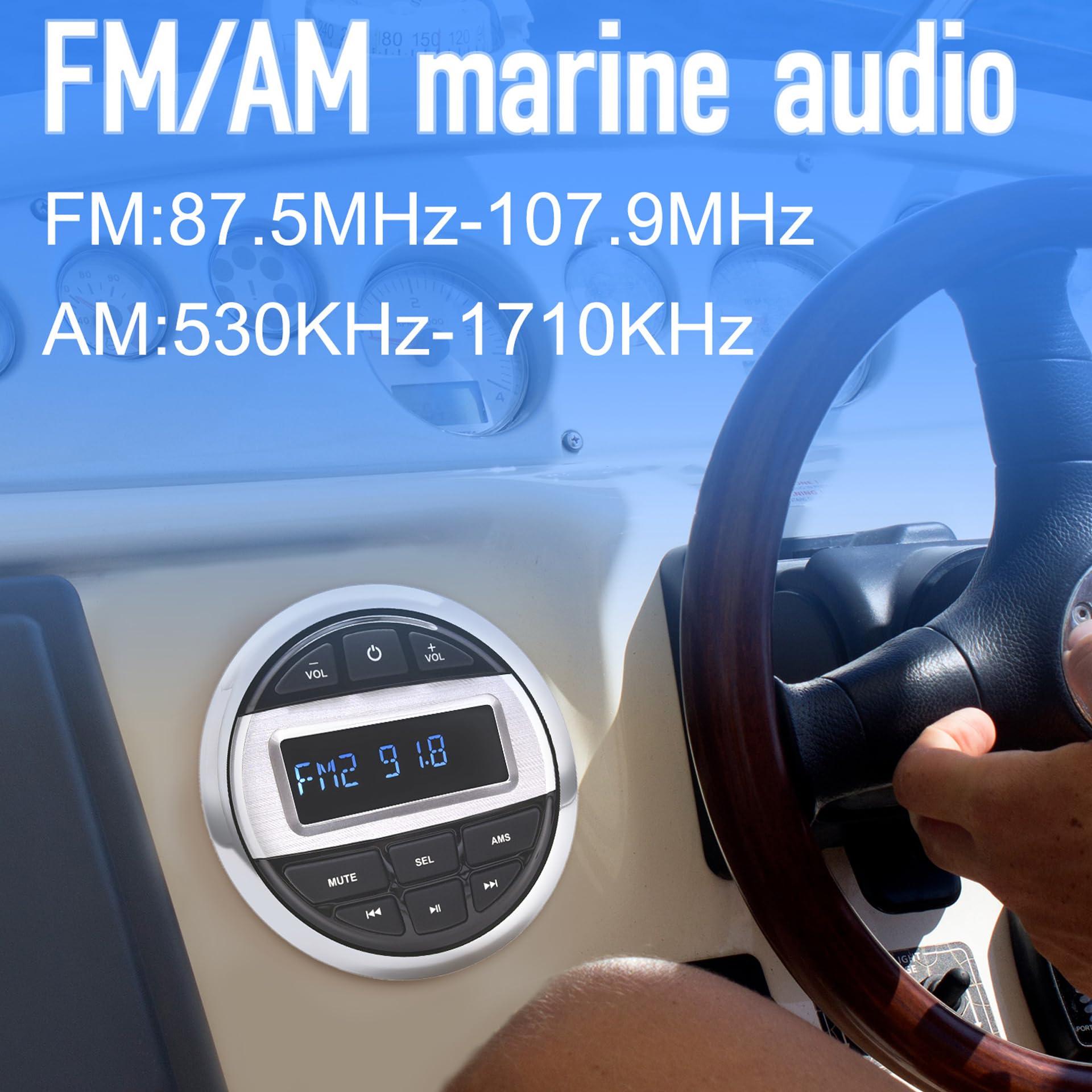 Geloo Marine Radio Stereo Lettore MP3, Barca Marina FM/Am Radio Ricevitore Impermeabile per Marine Yacht, Stereo Barche Camper LKW SUV