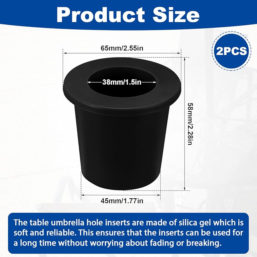 HQLESHUI 3 Pieces Patio Table Umbrella Hole Ring Umbrella Cone Wedge Plug Umbrella Stabilizer Sleeve For 2 To 2 6 Inch Patio Table Hole And 1 5 Inch Or Umbrella Pole Adapter Black