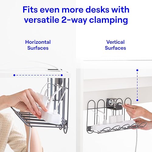 Miniatura 8 de BedShelfie Paquete de bandeja de cables CarryUp debajo del escritorio, perfecto para dormitorio universitario, accesorios de cama alta, organizador