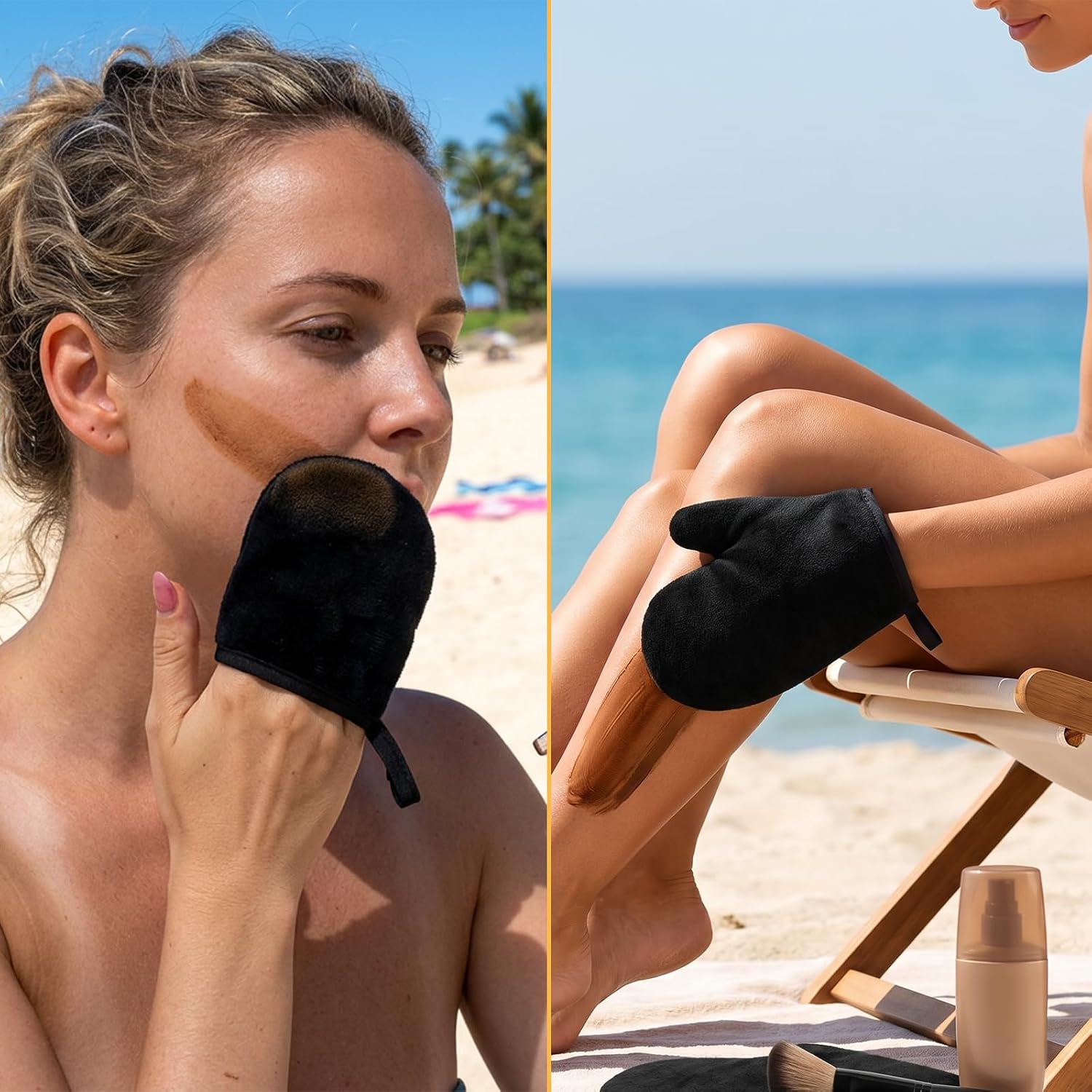 4 Pcs Self Tanning Mitt Mini Face Tanner Mitt Self Tan Back Applicator and Self Tanner Brush Reusable & Washable Tanning Glove for Back Legs & Full Body Application (Black)