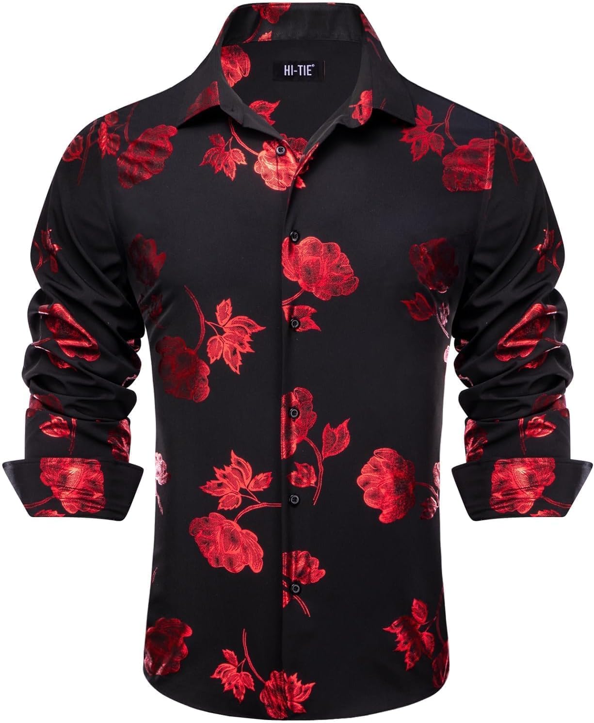 Hi-Tie Mens Hipstar Luxrury Paisley Floral 3D Printed Dress Shirts Shiny Long Sleeve Button Down Party Disco Nightclub Shirt - Image 3